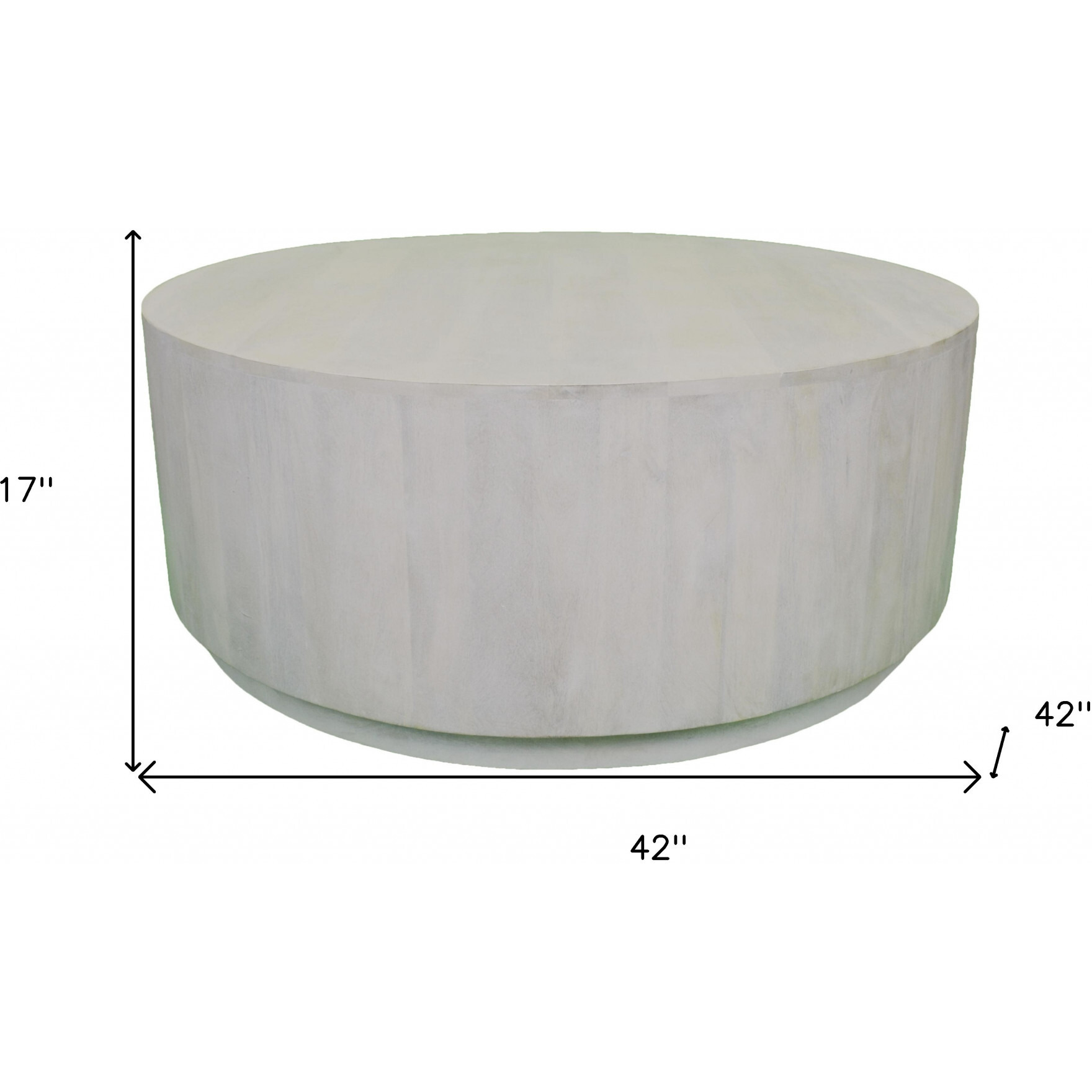 42"" Rustic White Solid Wood Round Distressed Coffee Table