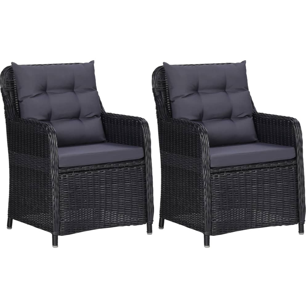 Vidaxl Patio Chairs 2 Pcs With Cushions Poly Rattan Black