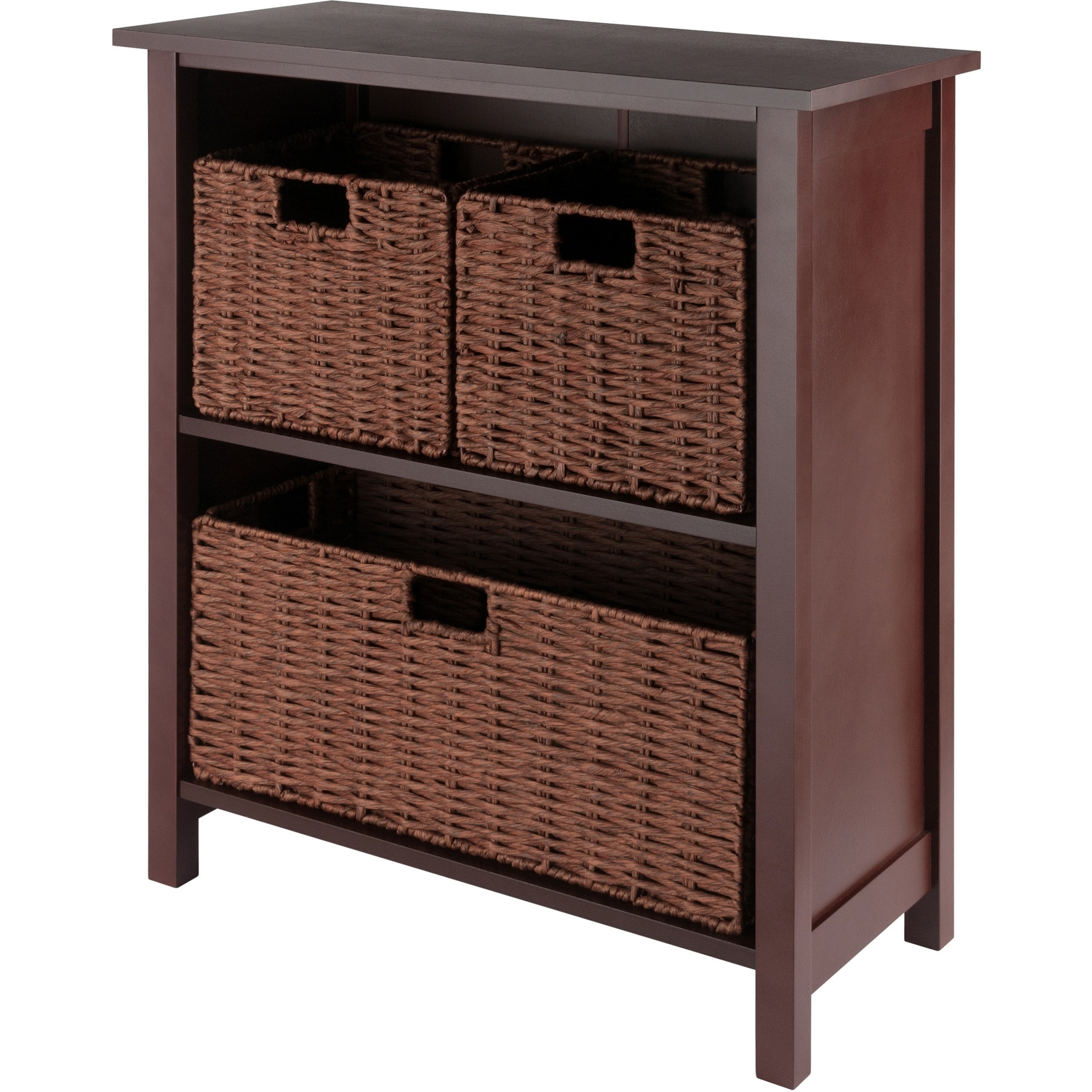 Milan 4-Pc Storage Shelf With 3 Foldable Woven Baskets  Walnut