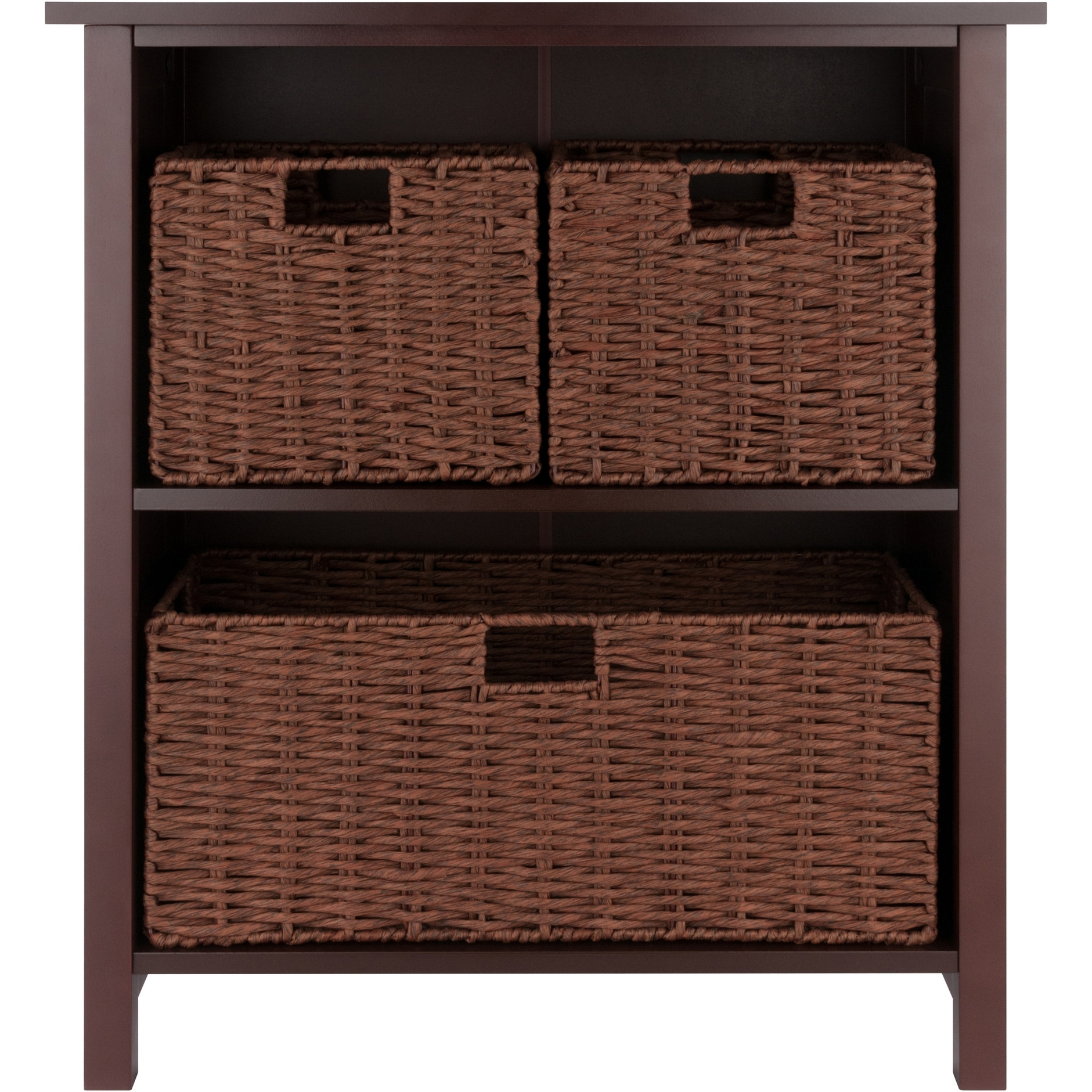Milan 4-Pc Storage Shelf With 3 Foldable Woven Baskets  Walnut