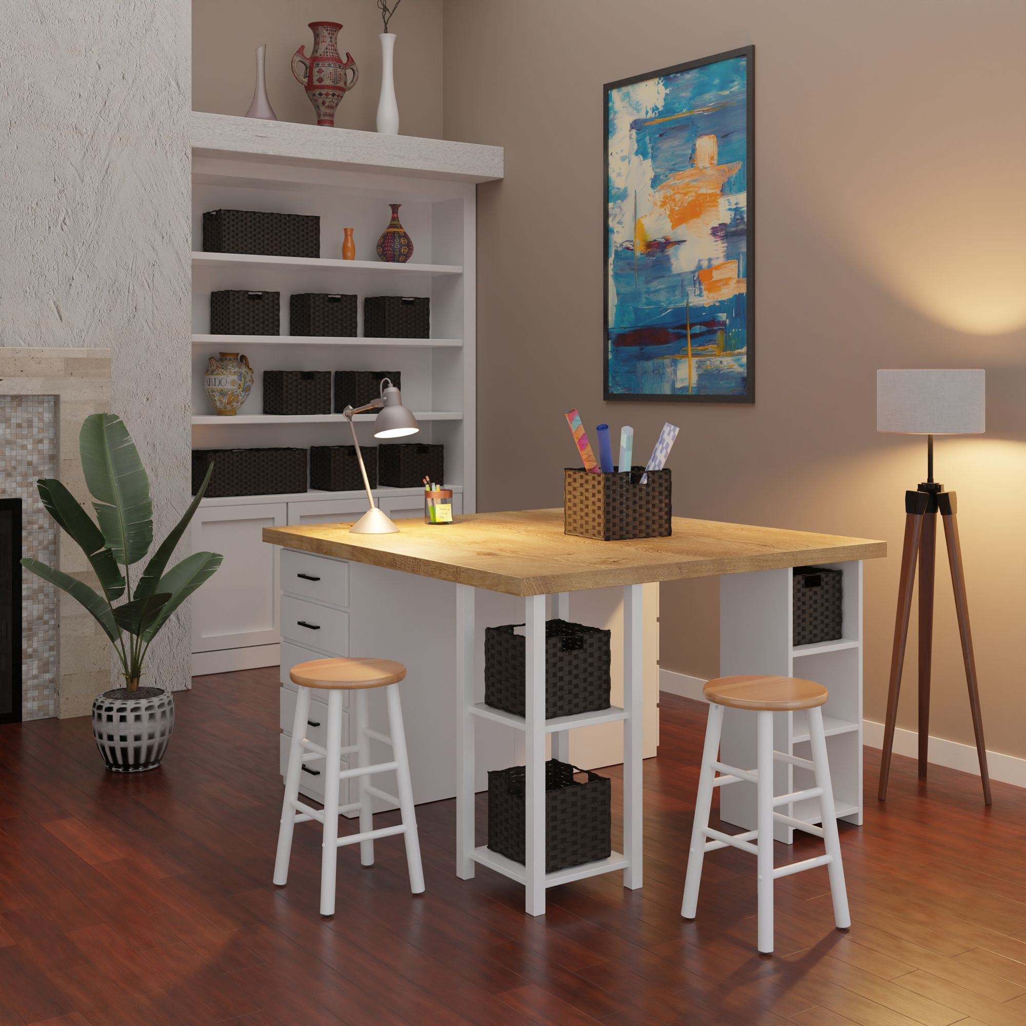 Huxton 2-Pc Counter Stools  24""  Natural & White(D0102Hxvt06.)