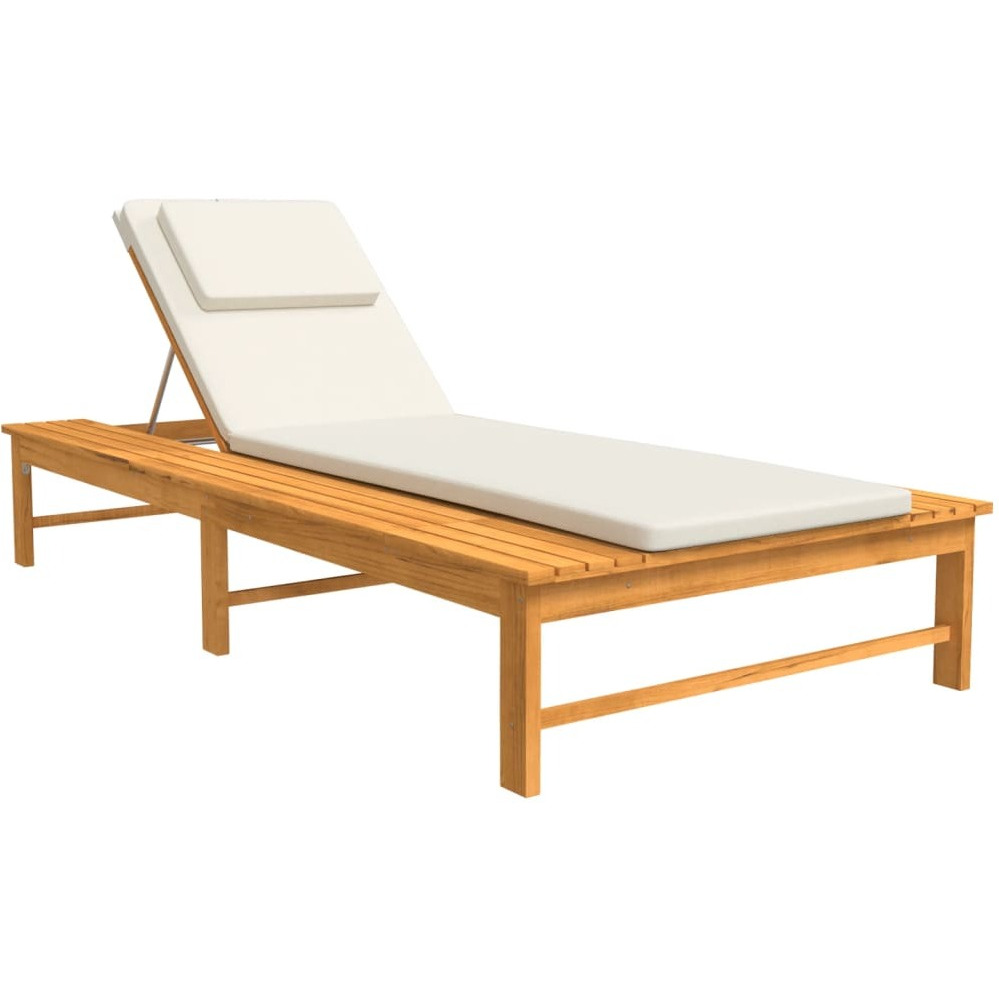 Vidaxl Sun Lounger With Cream White Cushion And Pillow Solid Wood Acacia