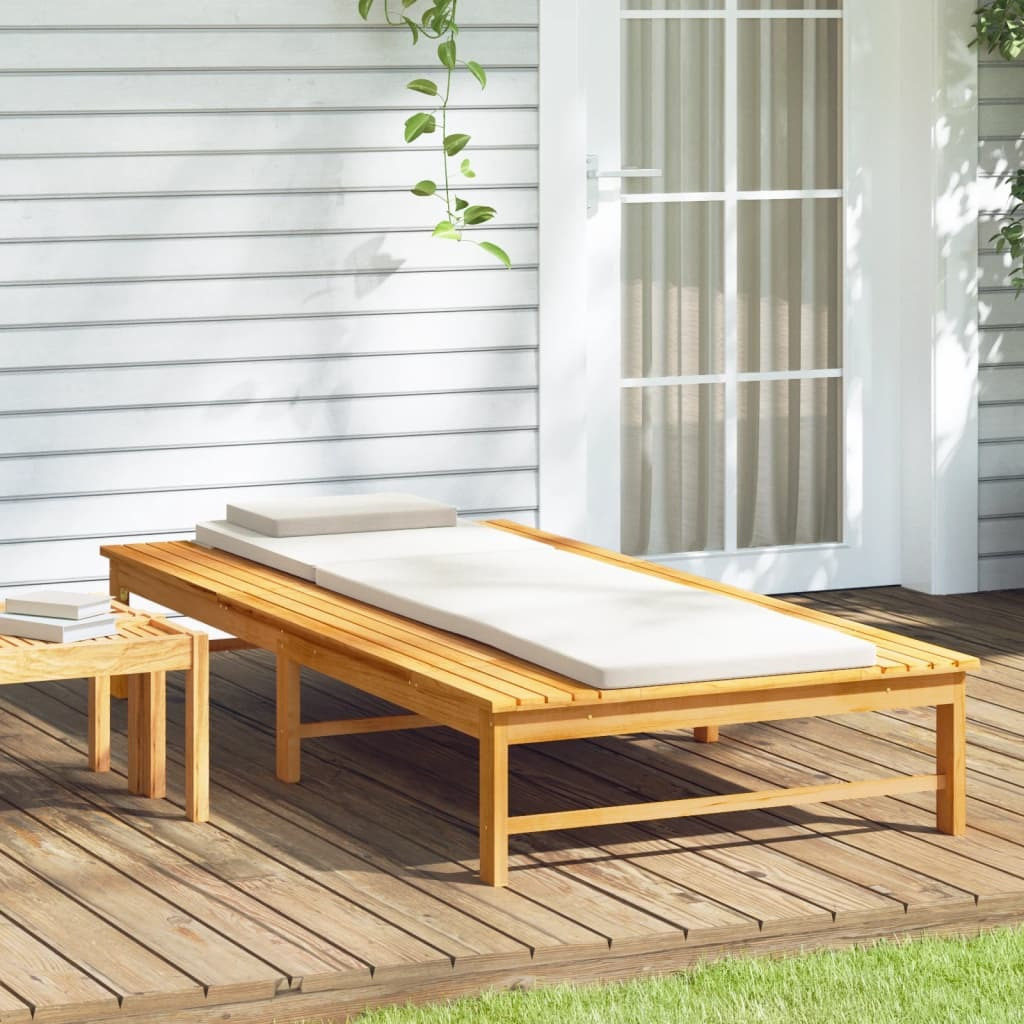 Vidaxl Sun Lounger With Cream White Cushion And Pillow Solid Wood Acacia