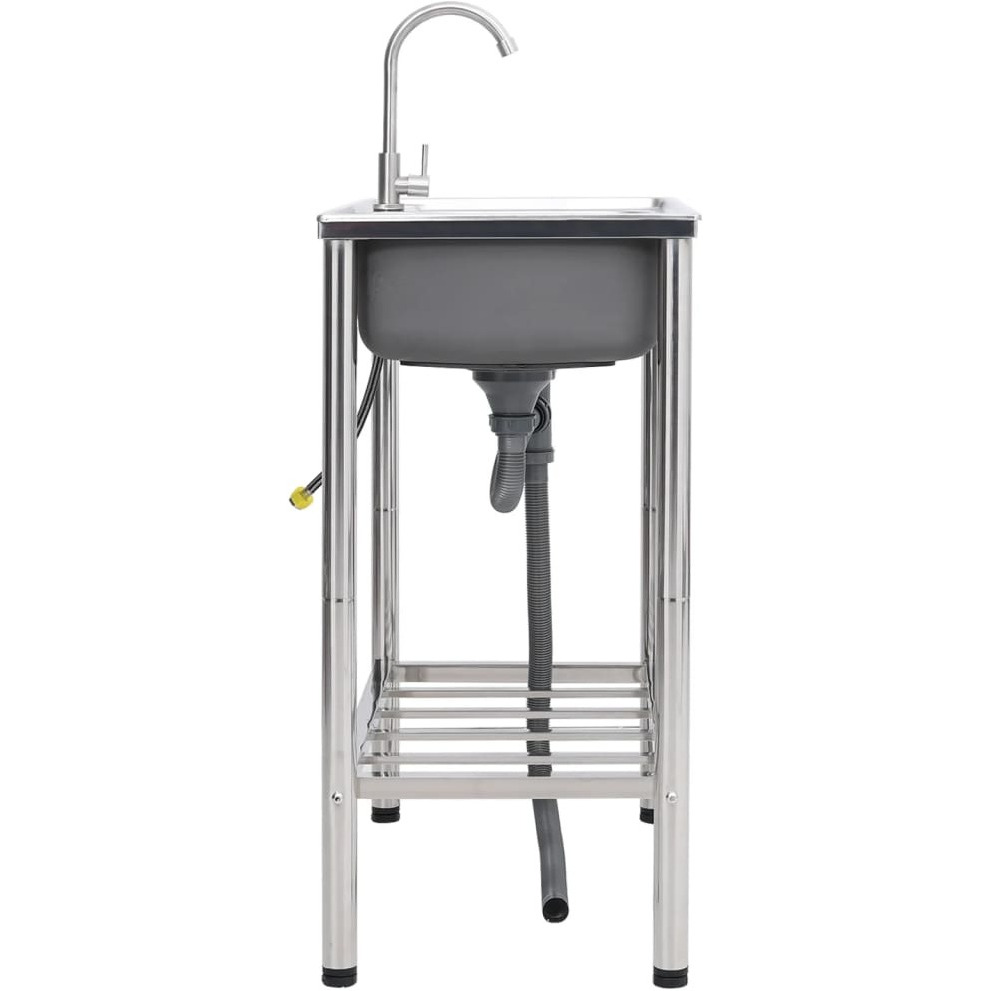 Vidaxl Camping Sink Double Basins With Tap Stainless Steel
