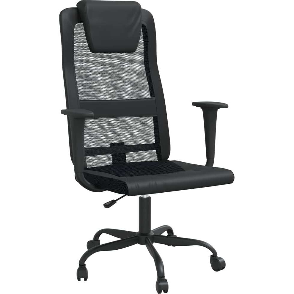 Vidaxl Office Chair Black Mesh Fabric And Faux Leather