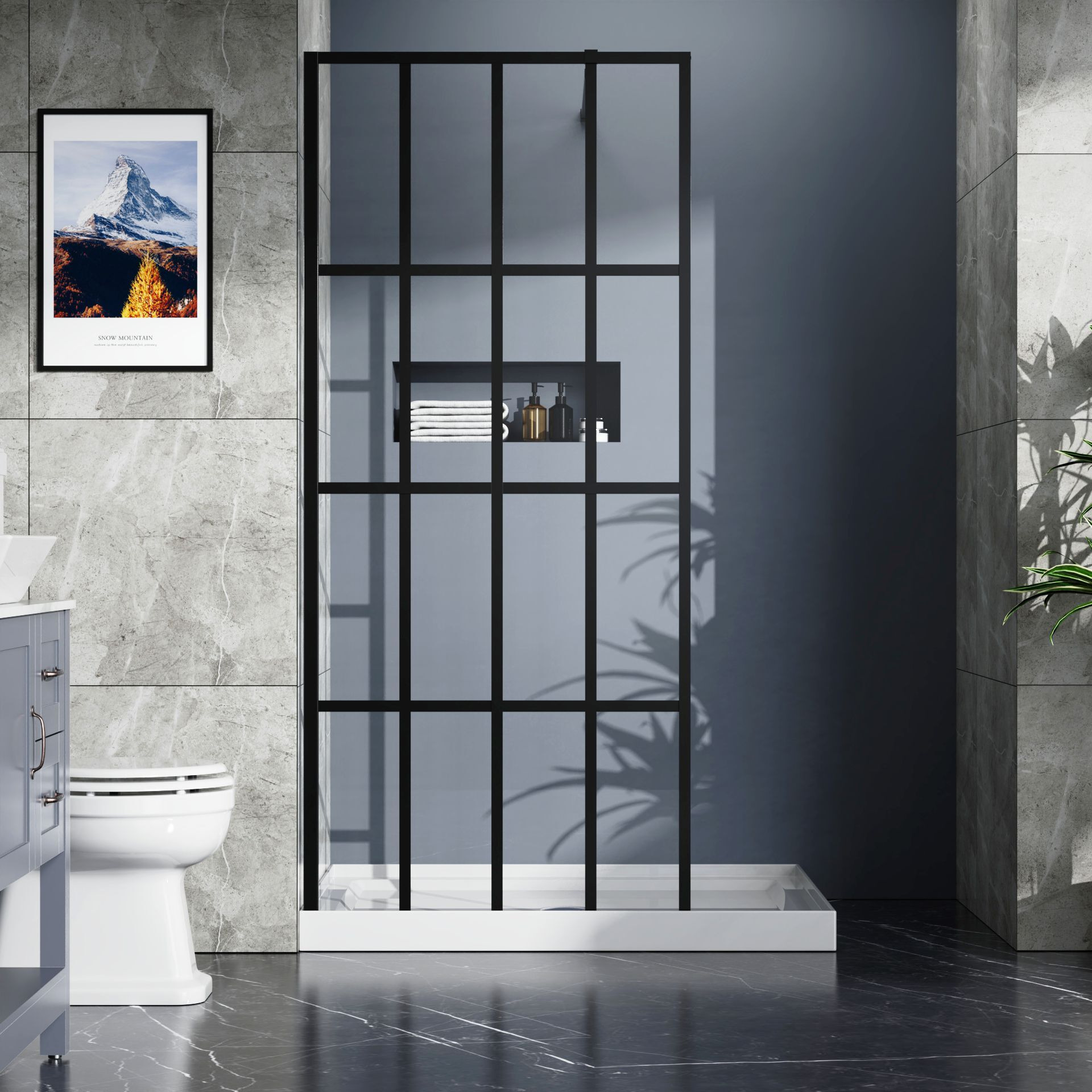 Goodyo 34 X 72 Shower Door Walk-In Black Finish(D0102H71Cc6)