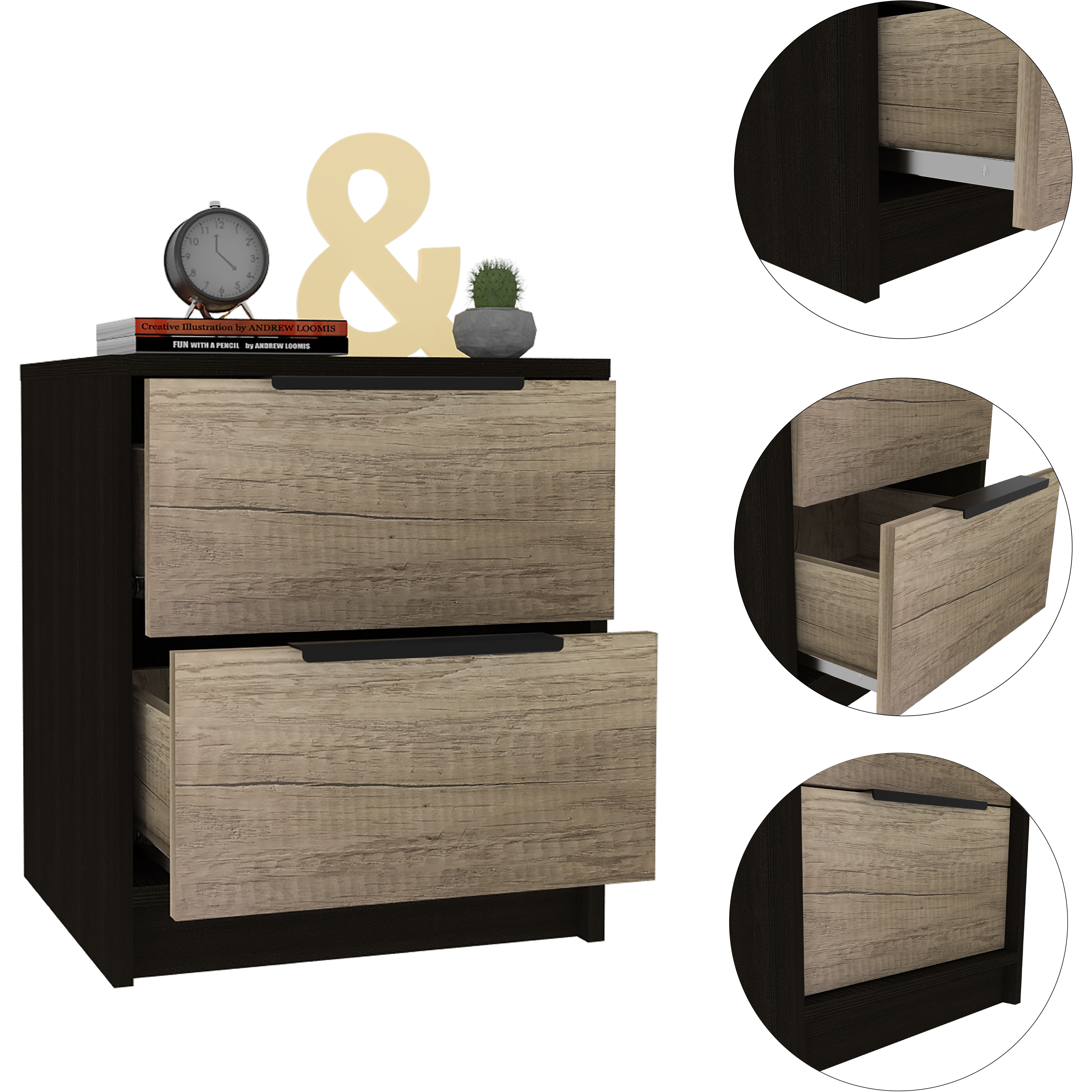 Cannon 2-Drawer Nightstand Black Wengue And Pine(D0102H76Xnp)