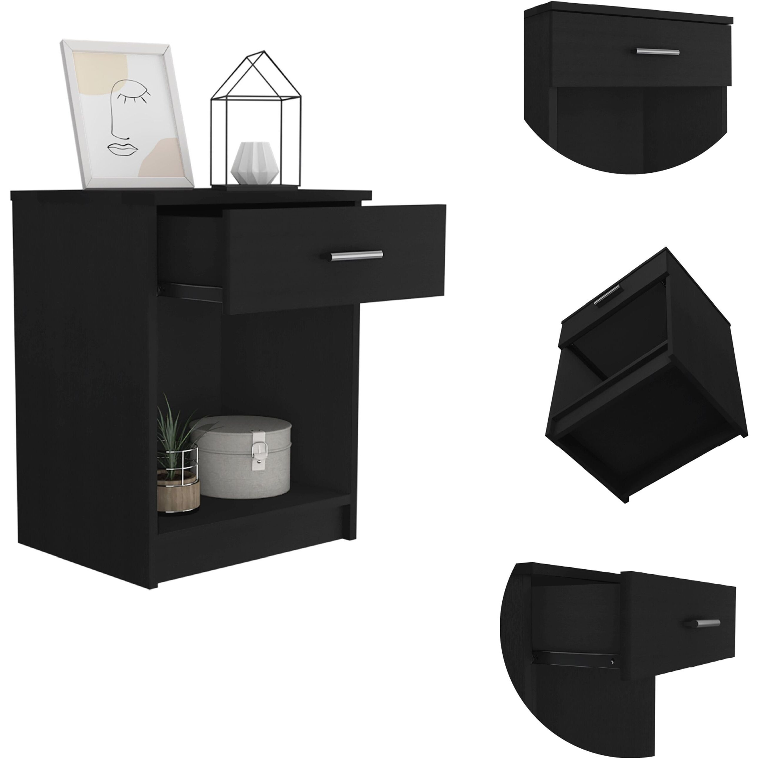 Merimac 1-Drawer 1-Shelf Nightstand Black Wengue(D0102H7675T)
