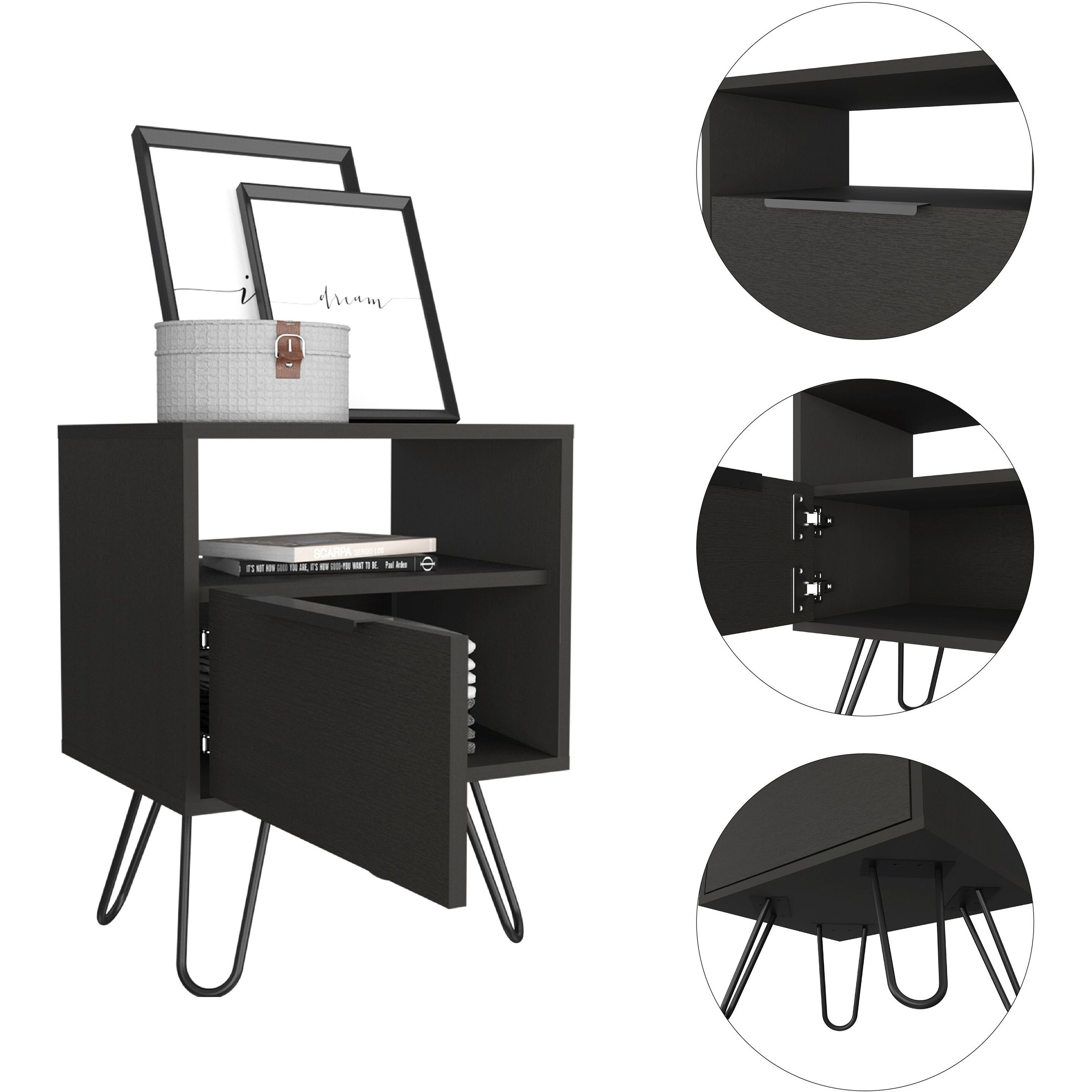 Eagle Creek 1-Shelf 1-Drawer Nightstand Black Wengue(D0102H76Xk6)
