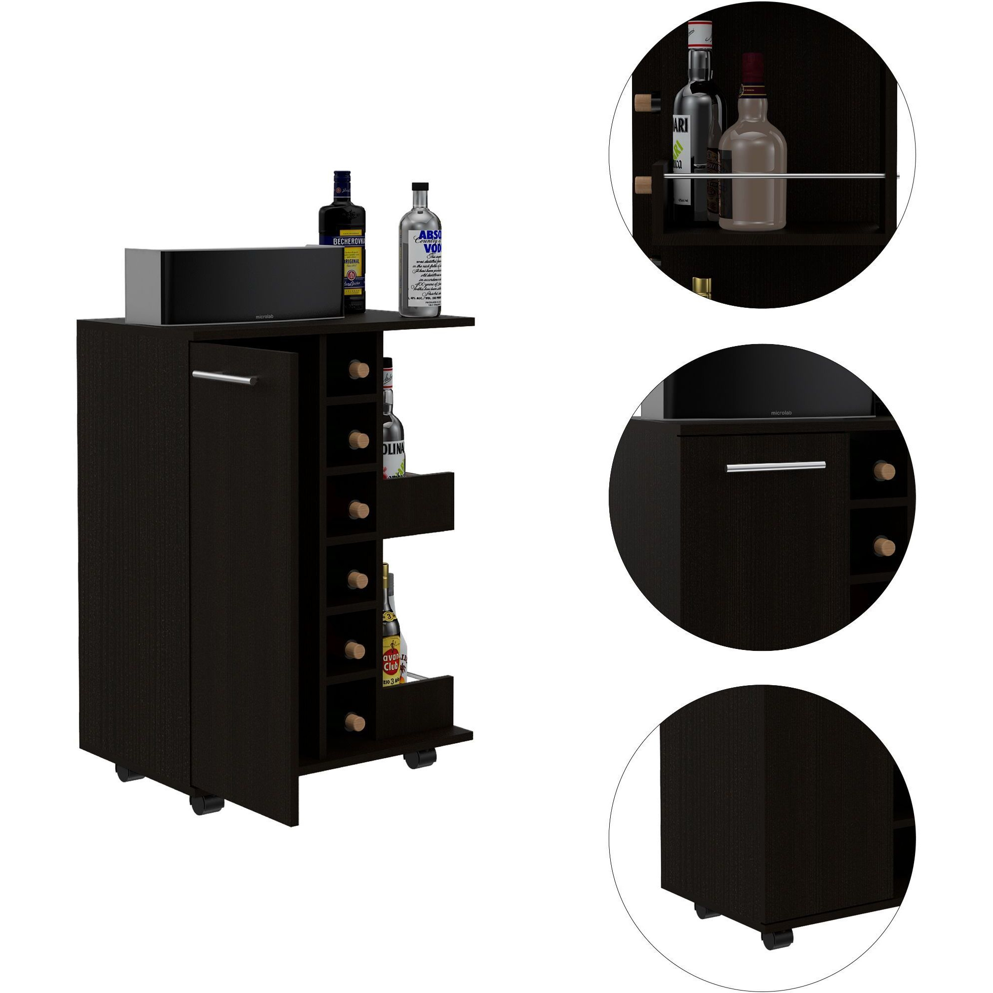 Bartlet 2-Shelf 6-Bottle Bar Cart With Division Black Wengue(D0102H76Xtp)