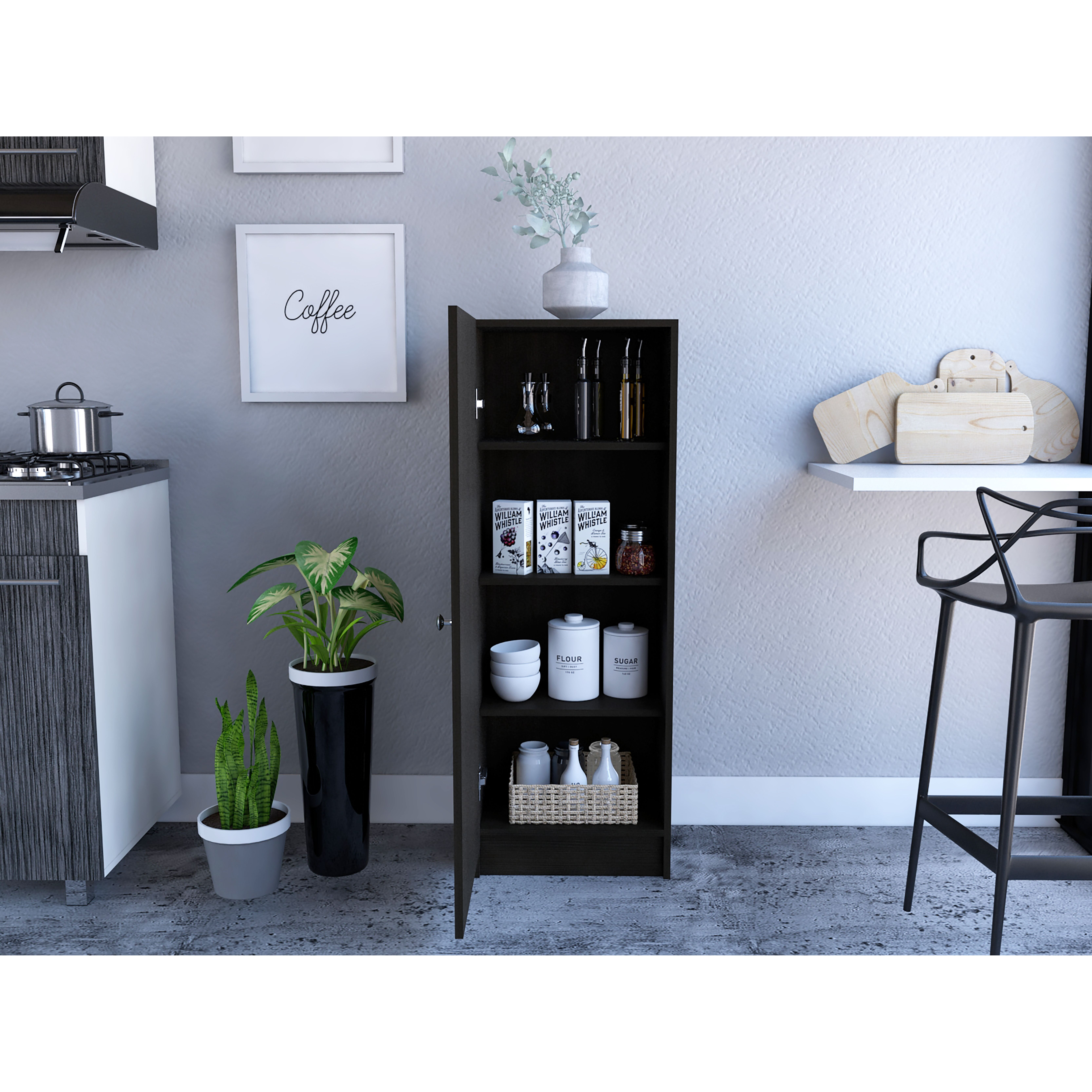 Richmond Rectangle Pantry Cabinet Black Wengue(D0102H76X5J)