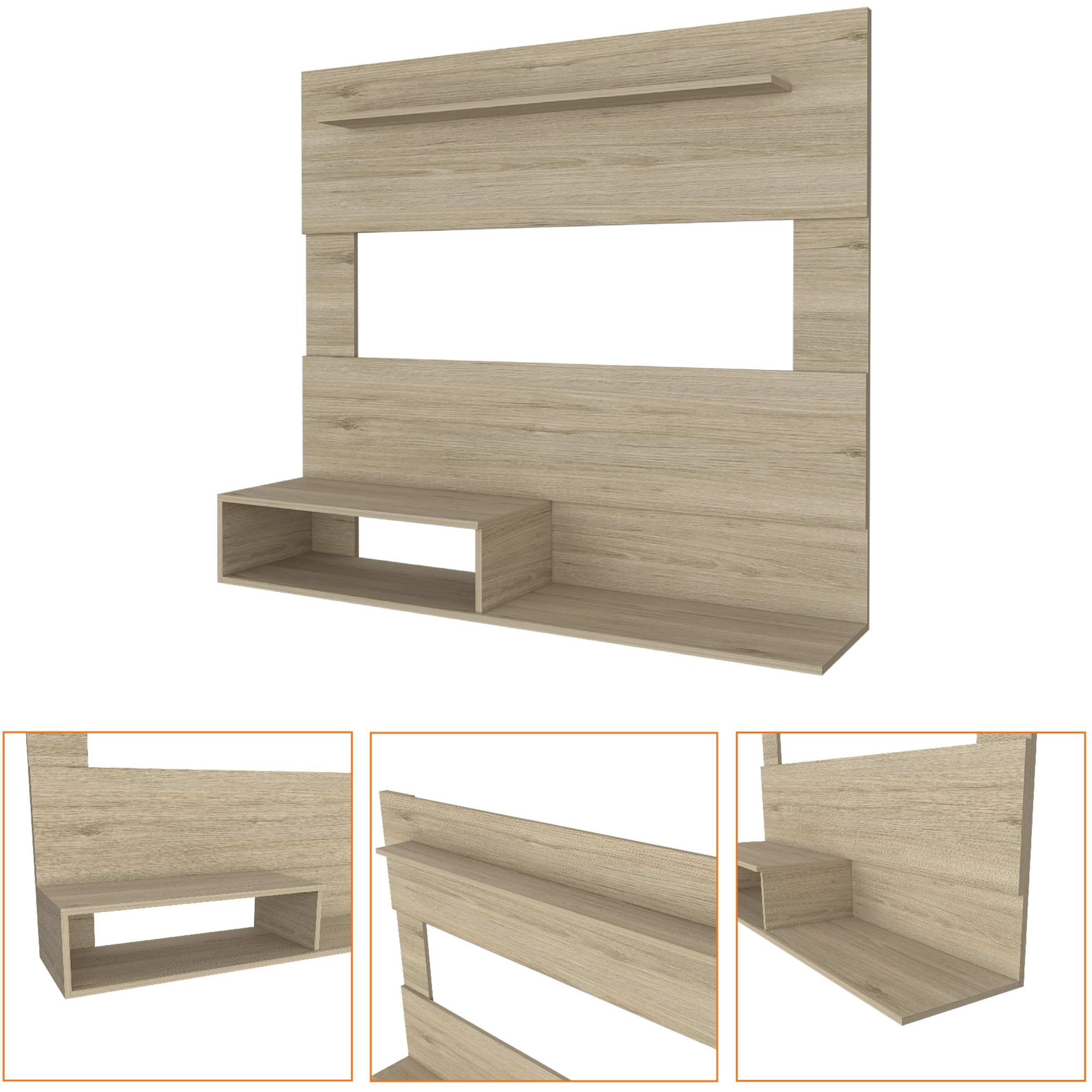 Forest Hills 3-Shelf Floating Entertainment Center Light Pine(D0102H76X7T)