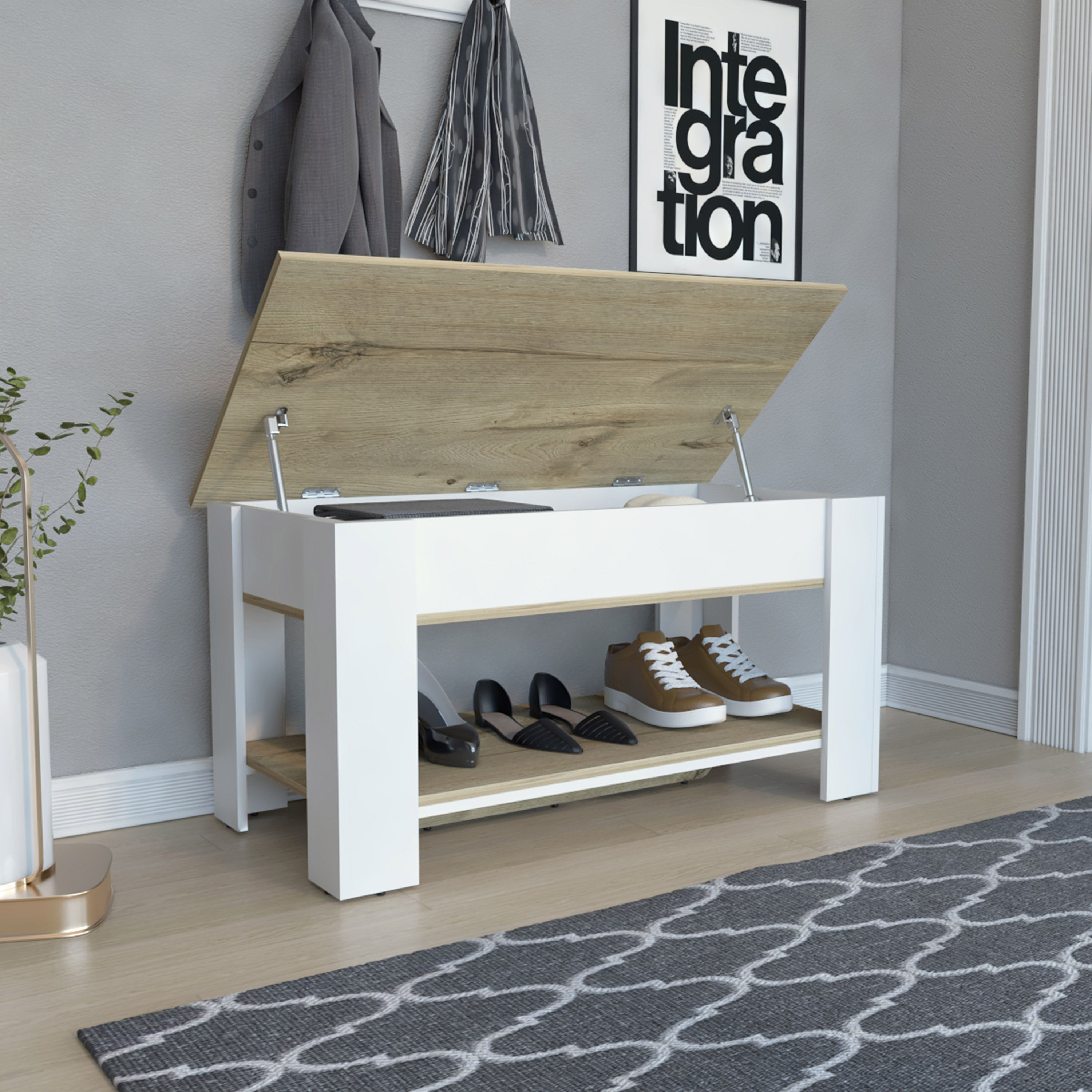 Karmen 1-Shelf Lid Top Storage Table Light Oak And White(D0102H76H38)