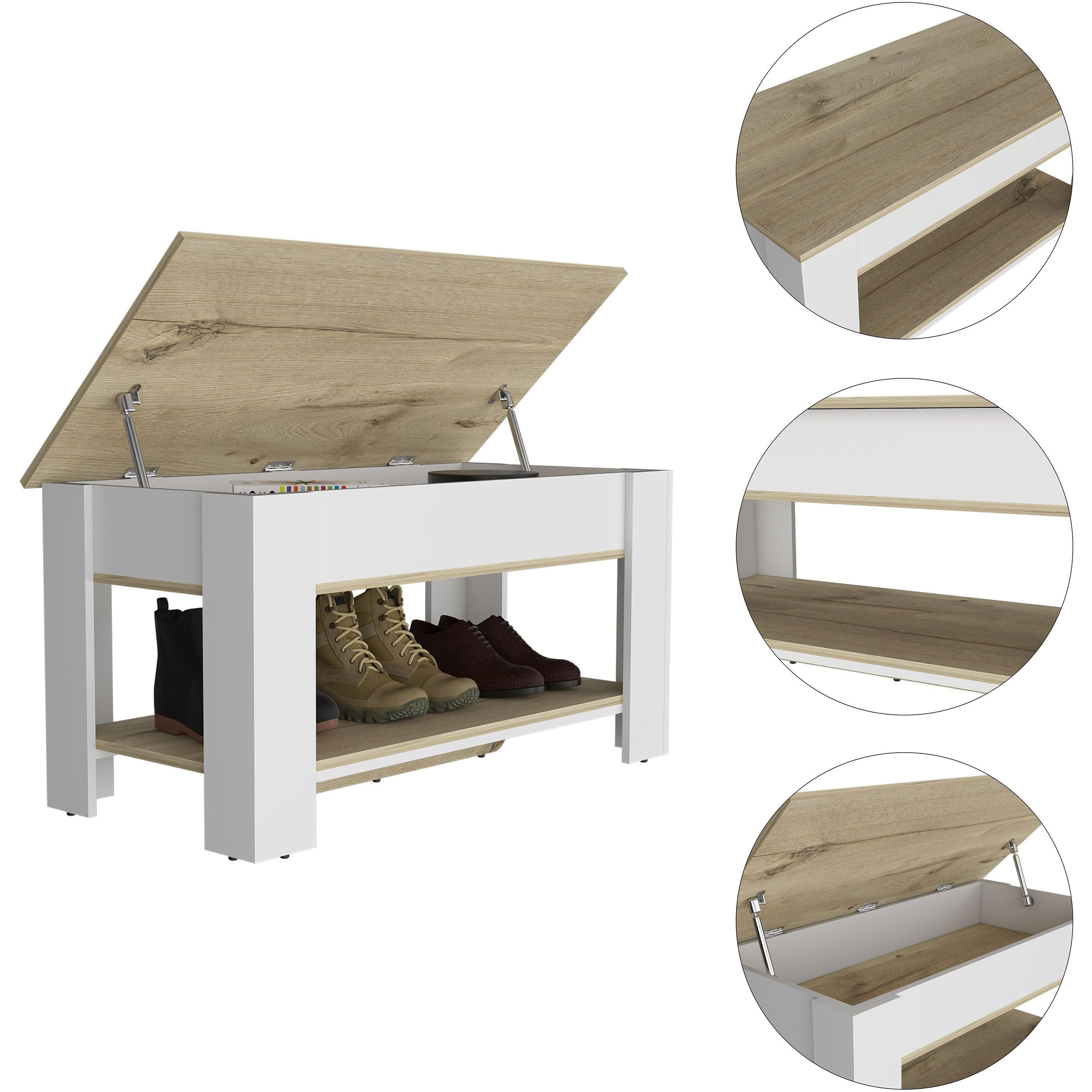 Karmen 1-Shelf Lid Top Storage Table Light Oak And White(D0102H76H38)