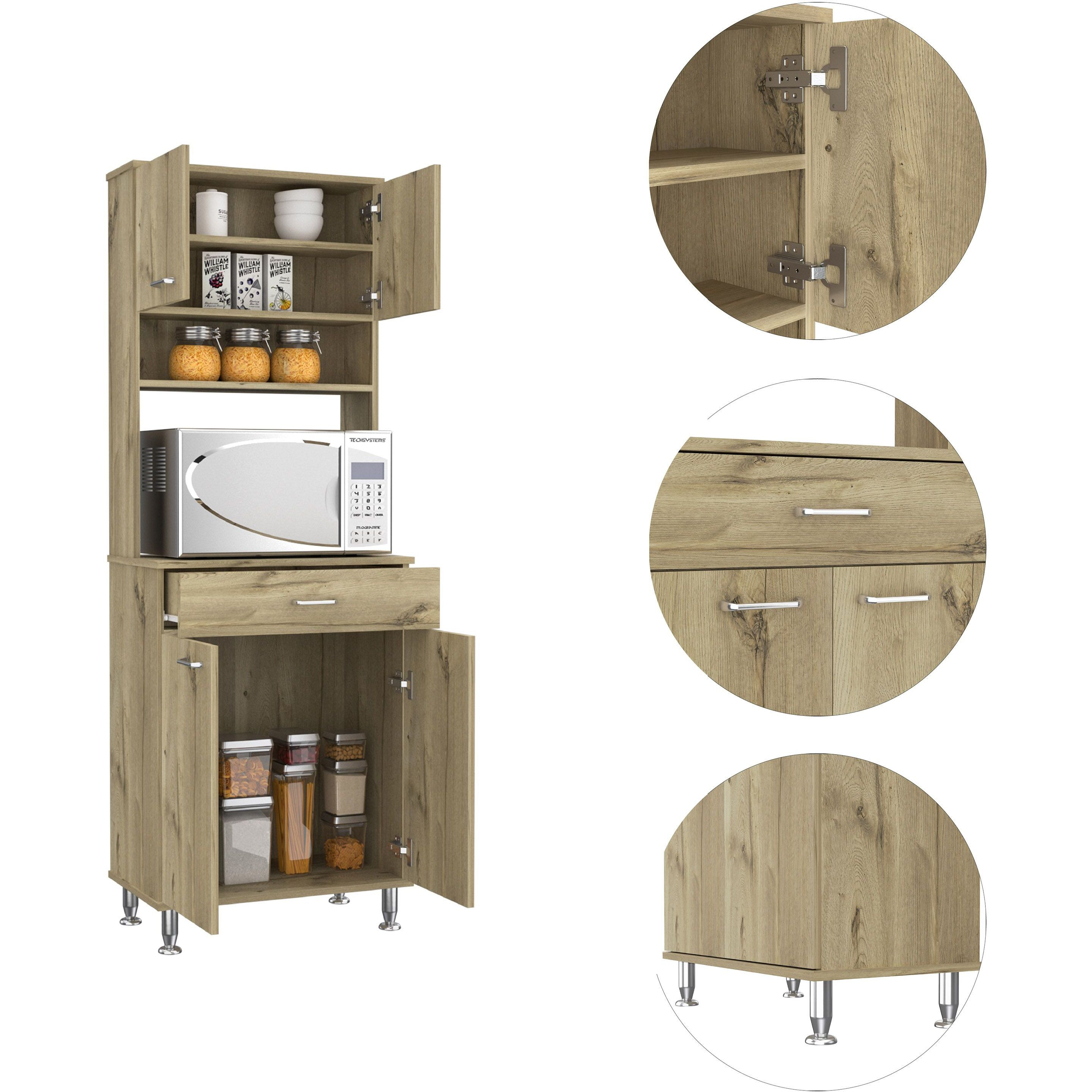 Santa Maria 1-Drawer 1-Shelf Area Pantry With Adjustable Metal Legs Light Oak(D0102H76H56)