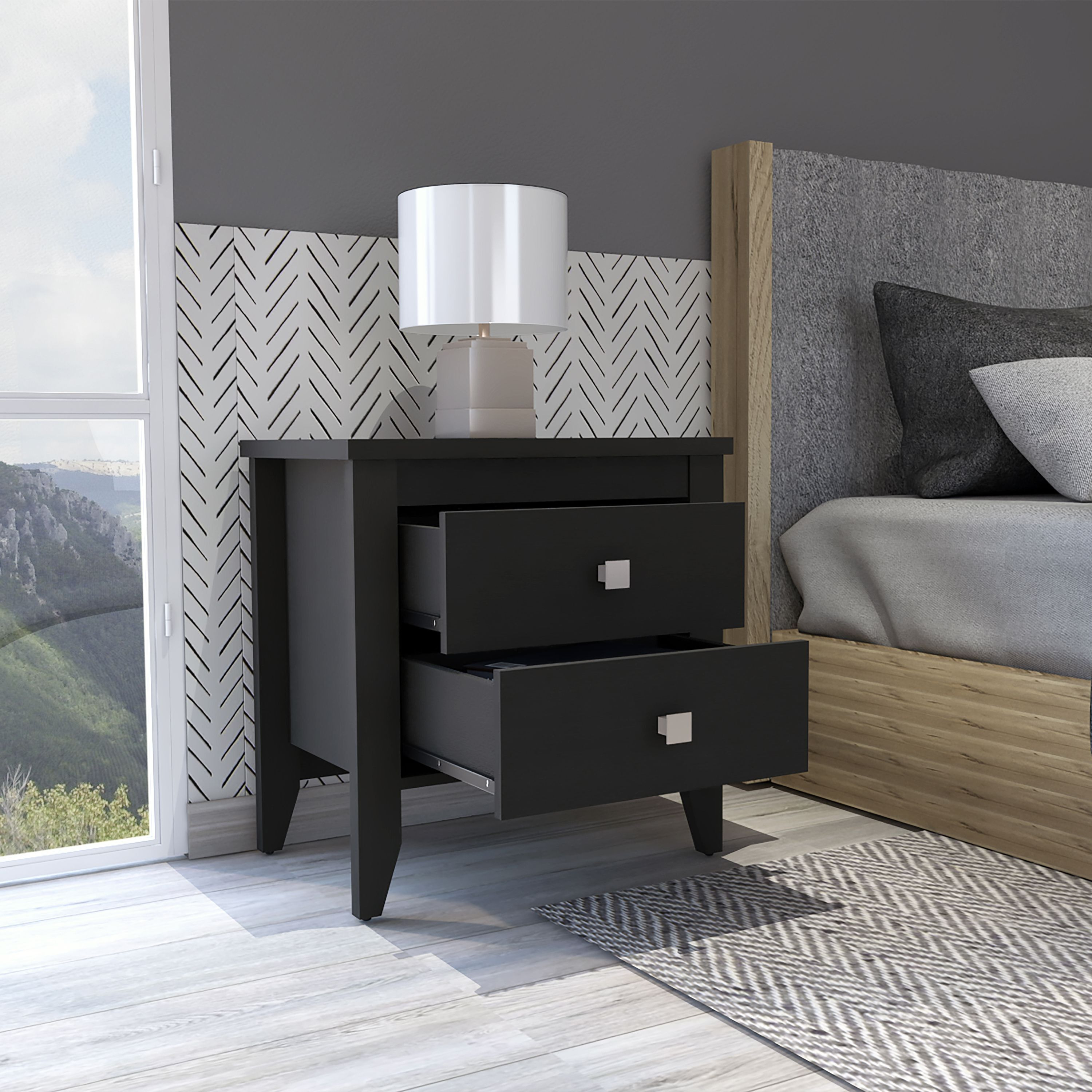 Windsor 2-Drawer Nightstand Black Wengue(D0102H76Hm8)