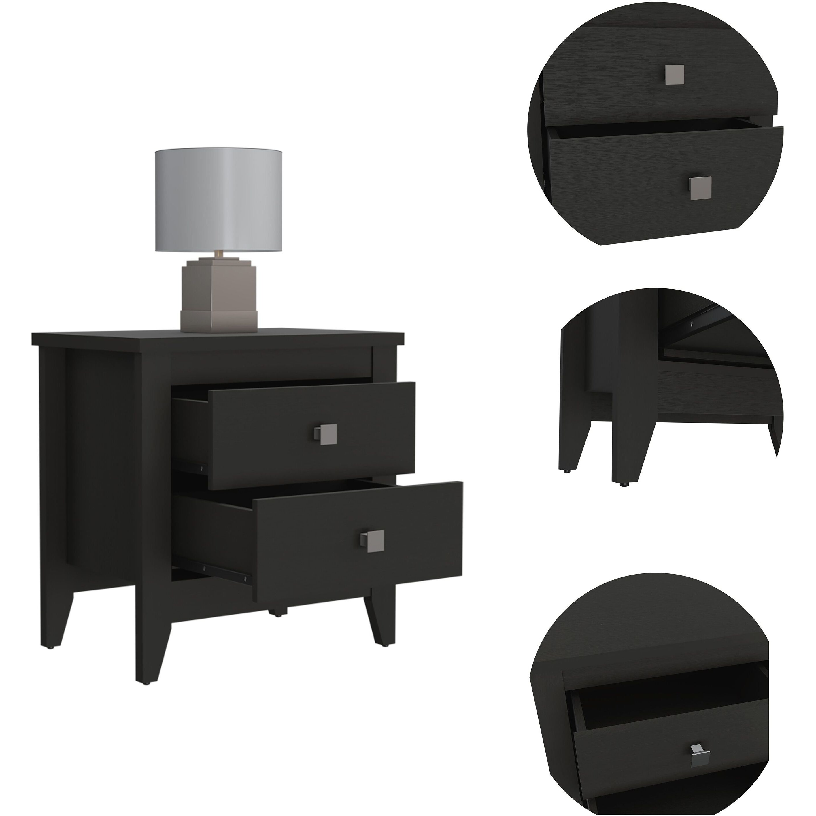 Windsor 2-Drawer Nightstand Black Wengue(D0102H76Hm8)