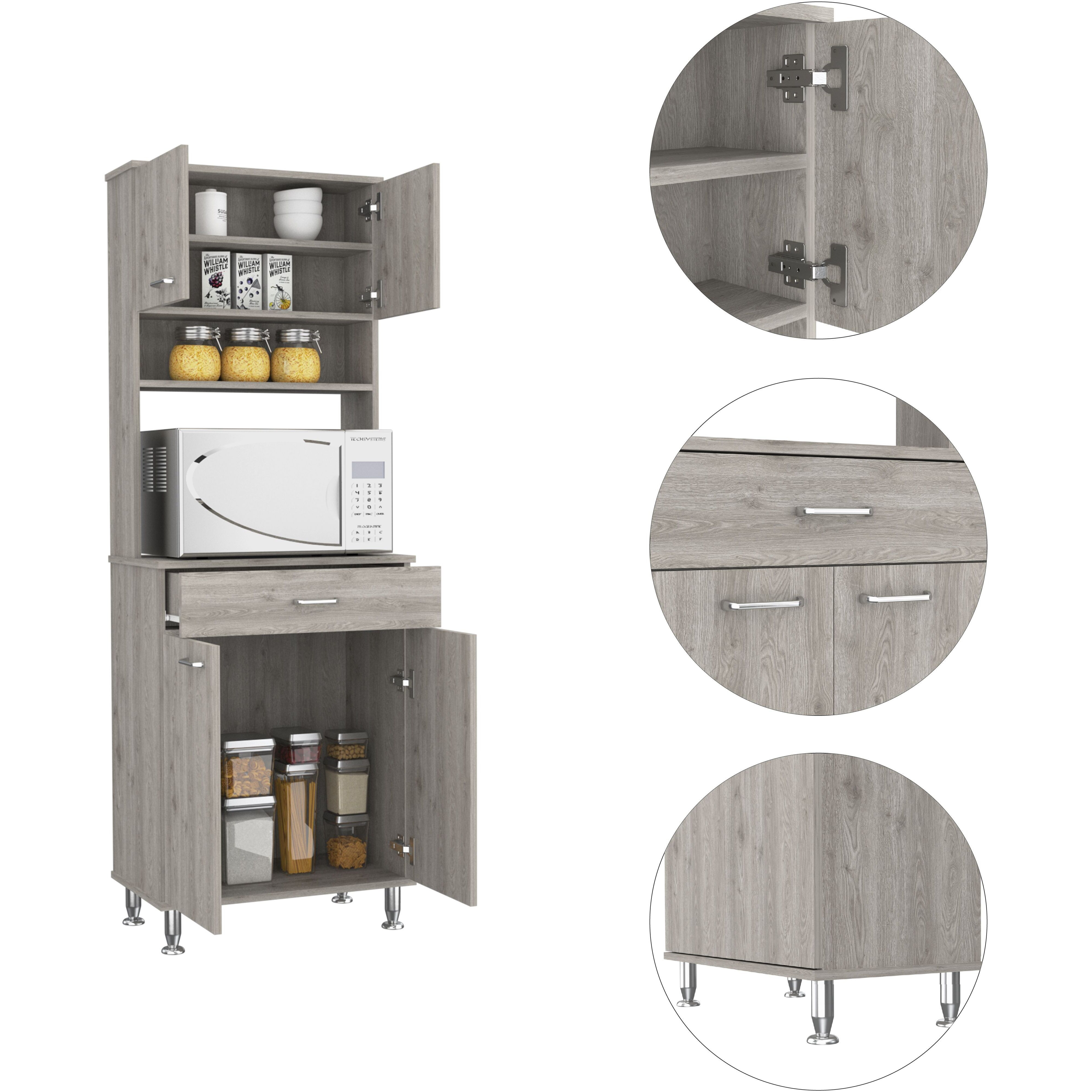 Santa Maria 1-Drawer 1-Shelf Area Pantry With Adjustable Metal Legs Light Grey(D0102H76Hv2)