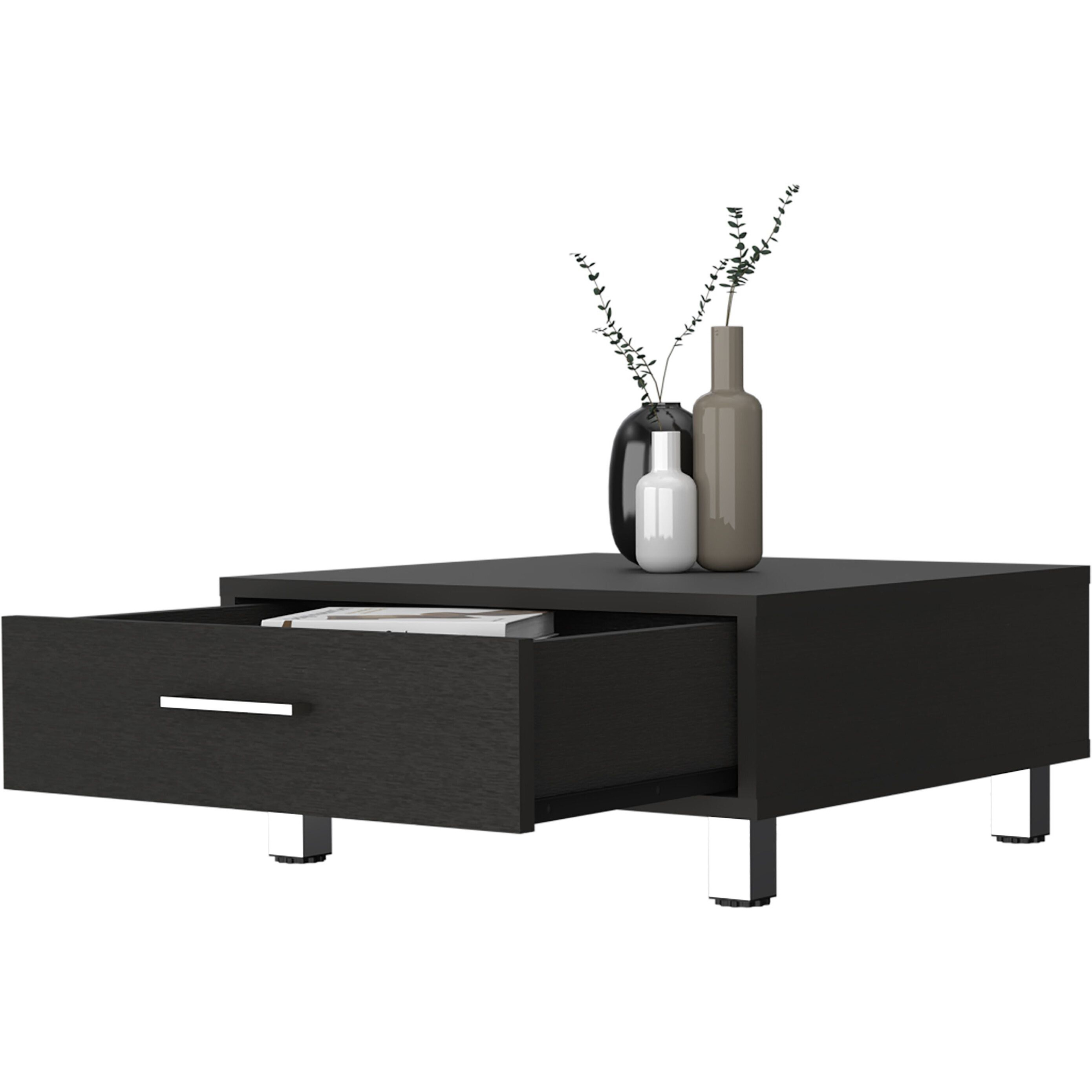 Lombard 1-Drawer Rectangle Coffee Table Black Wengue(D0102H76Xjt)