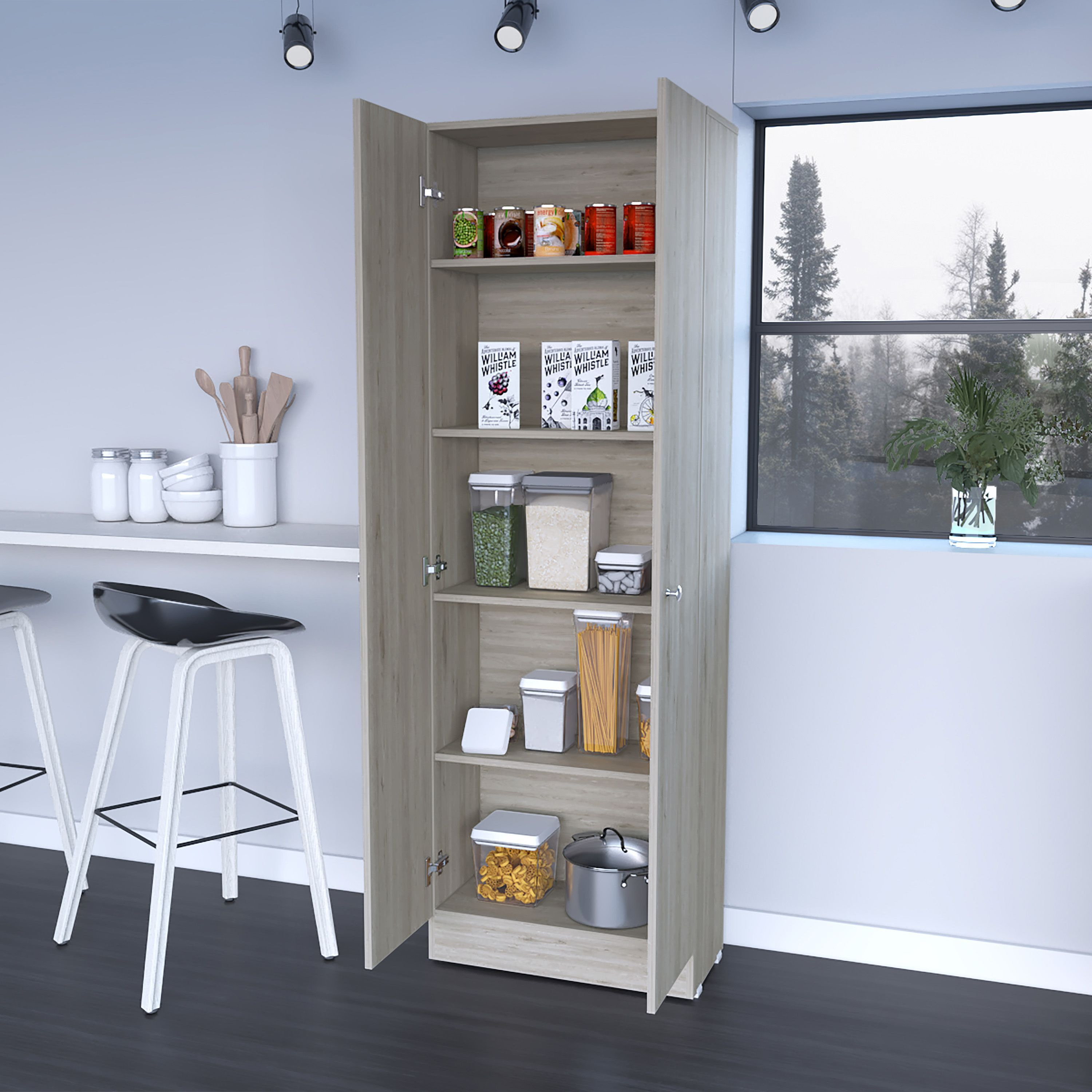 Buxton Rectangle 2-Door Storage Tall Cabinet Light Grey(D0102H767Q2)