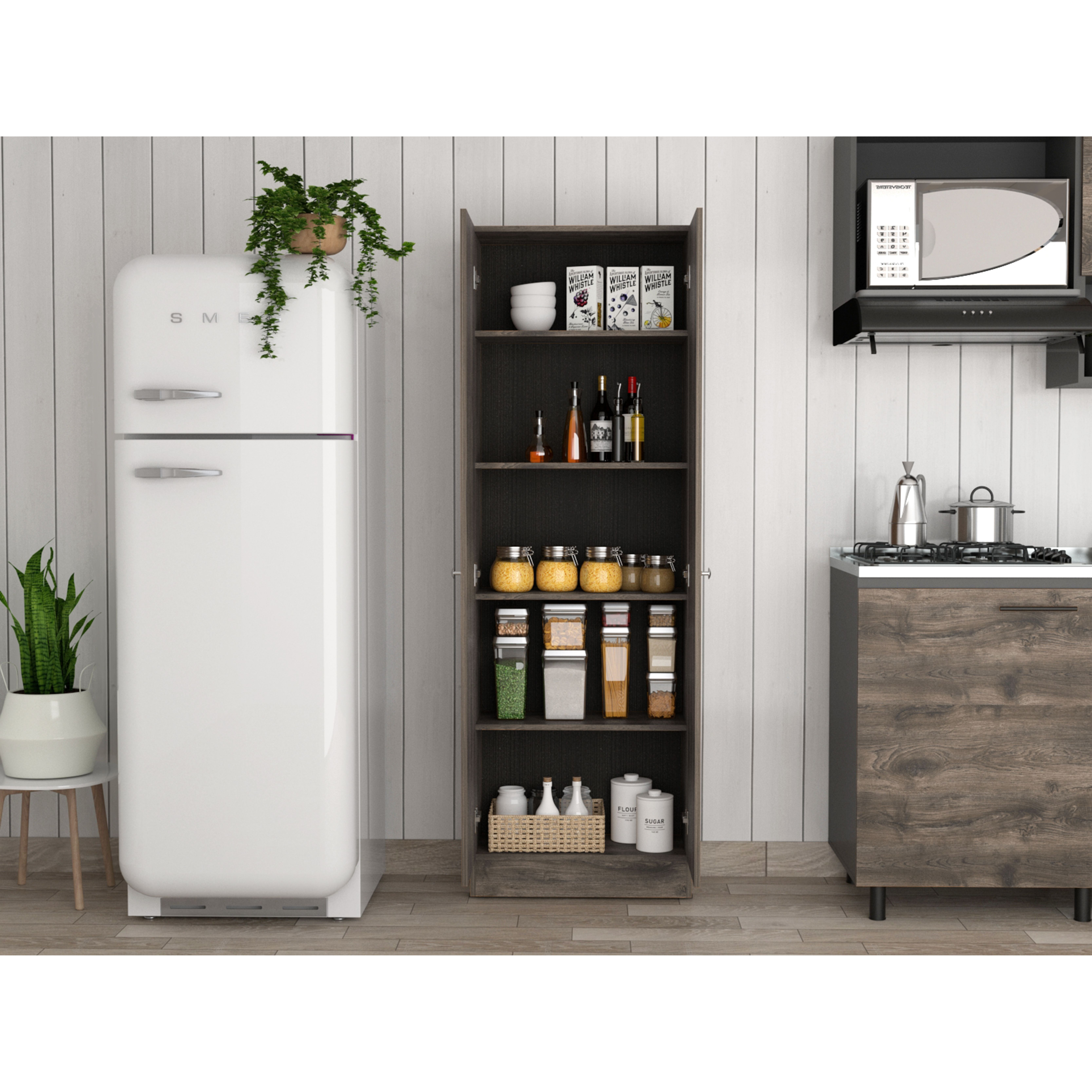 Buxton Rectangle 2-Door Storage Tall Cabinet Dark Brown And Black Wengue(D0102H76X86)
