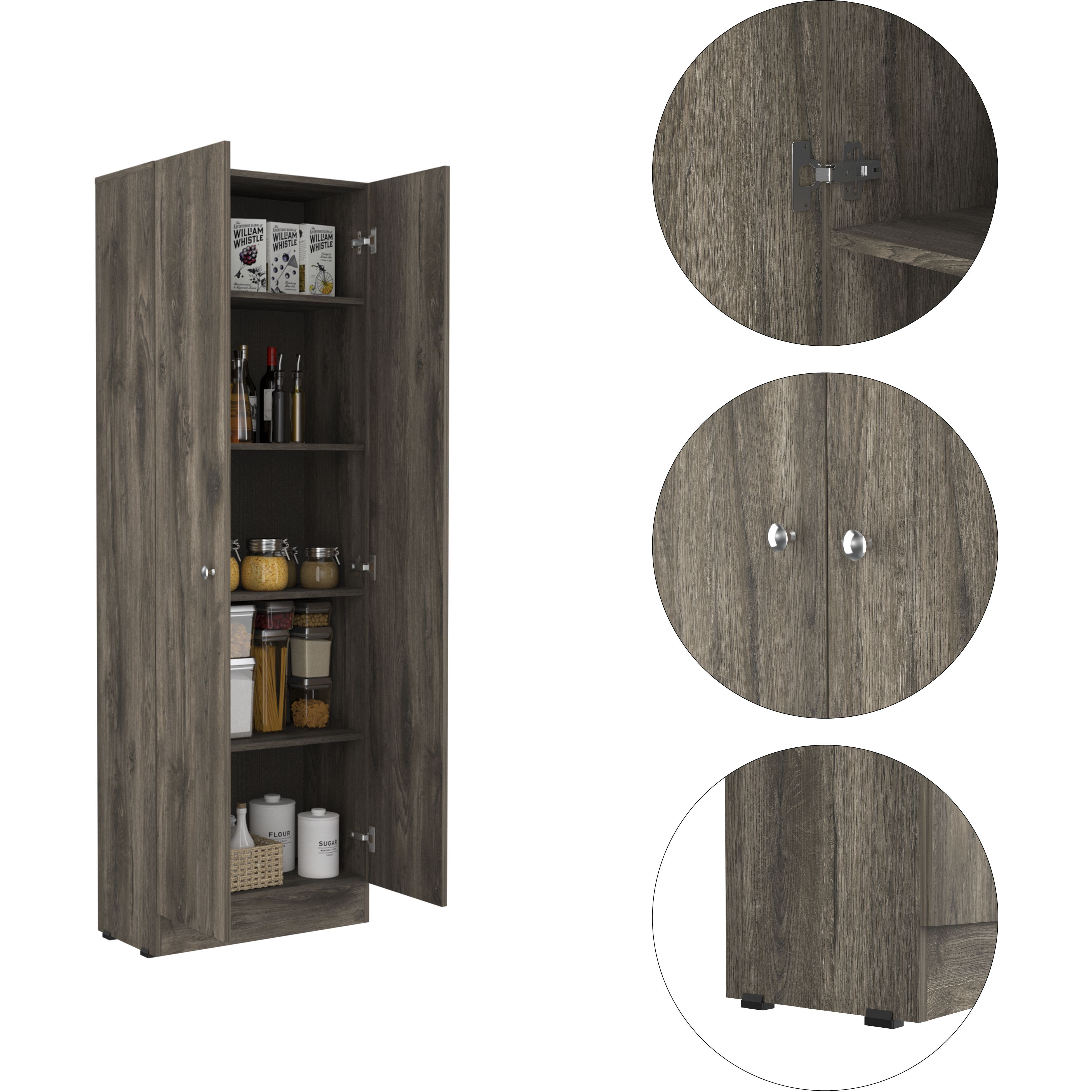 Buxton Rectangle 2-Door Storage Tall Cabinet Dark Brown And Black Wengue(D0102H76X86)