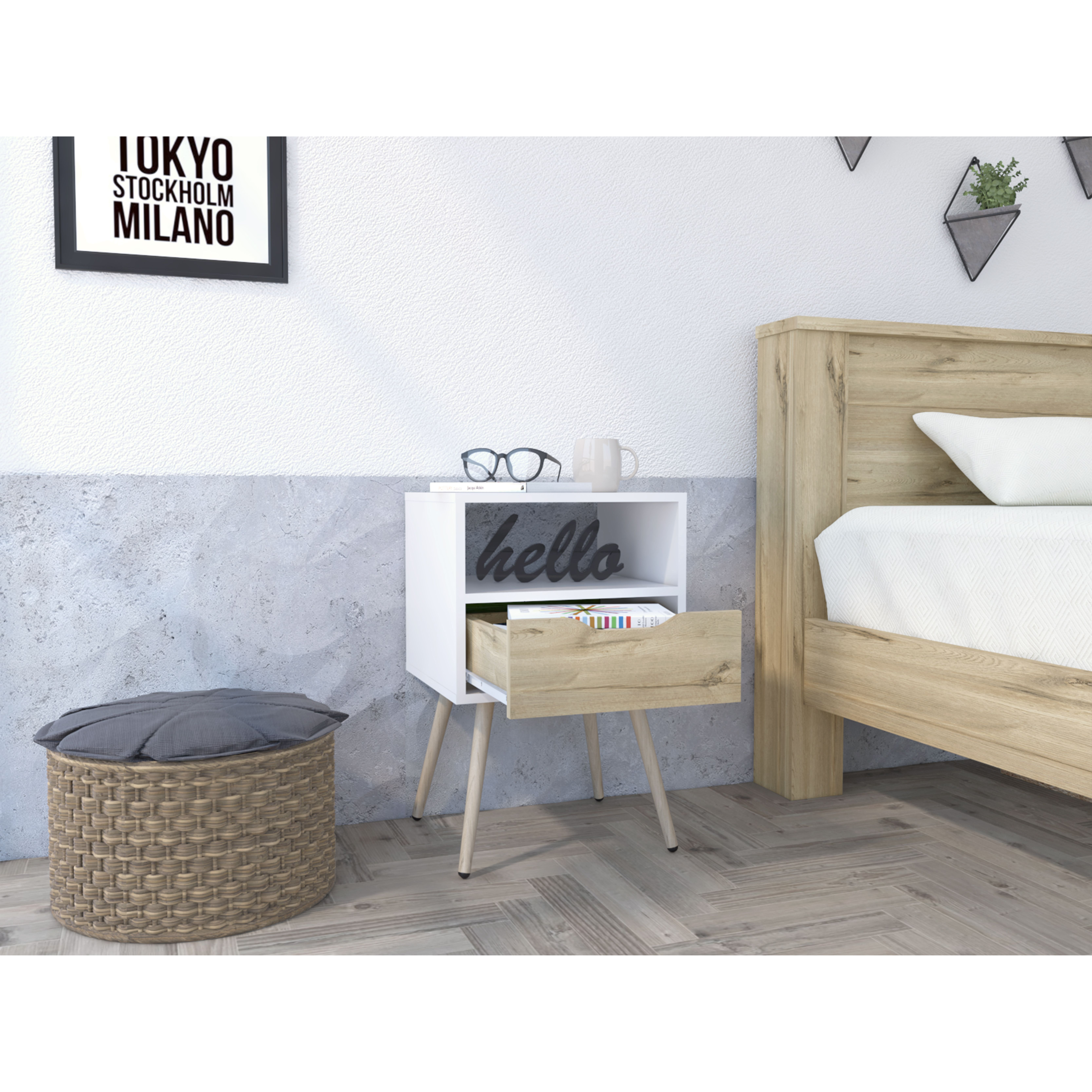 Haverson 1-Drawer 1-Shelf Nightstand White And Light Oak(D0102H76Hw2)