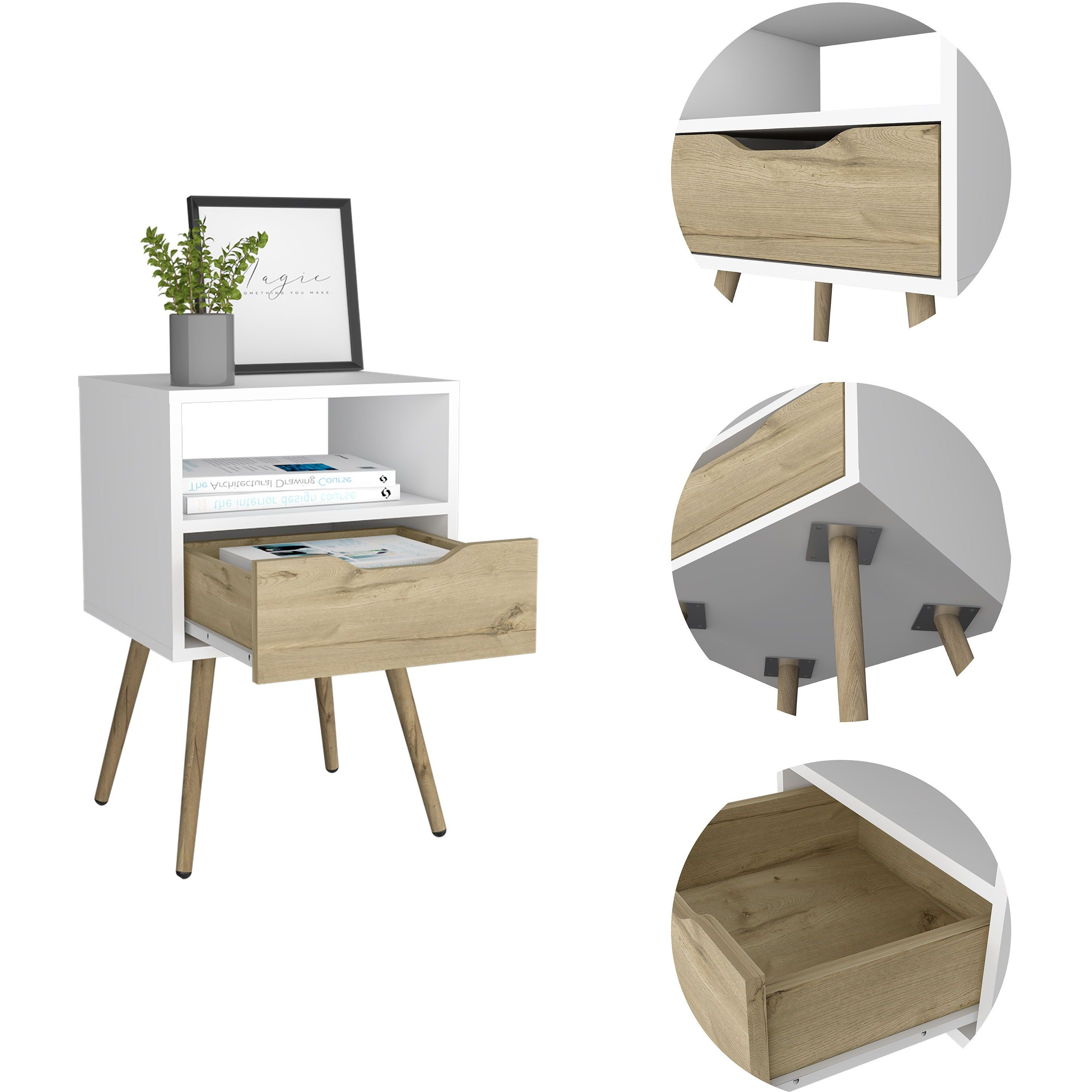 Haverson 1-Drawer 1-Shelf Nightstand White And Light Oak(D0102H76Hw2)