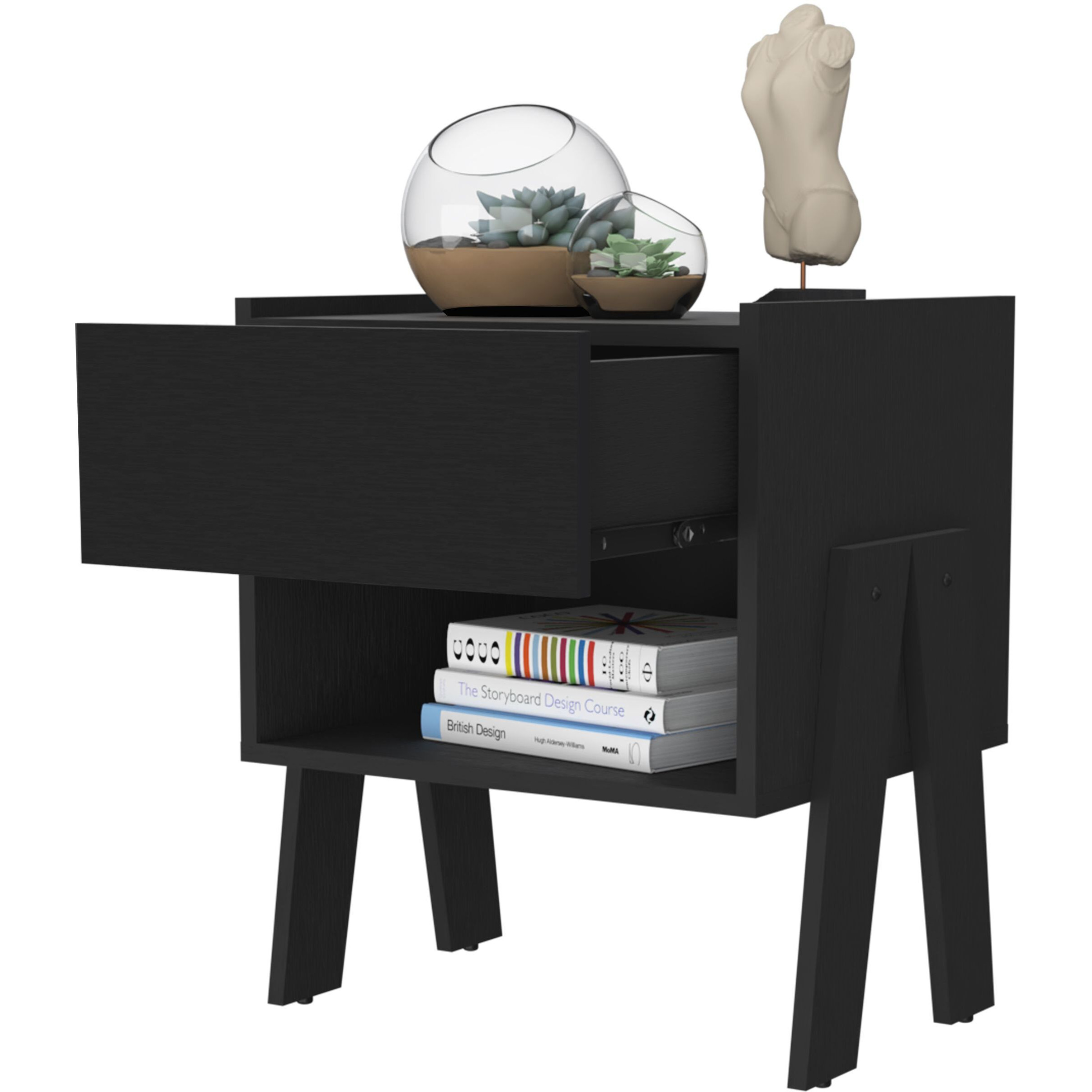 Hosley 1-Drawer 1-Shelf Nightstand Black Wengue(D0102H76H48)