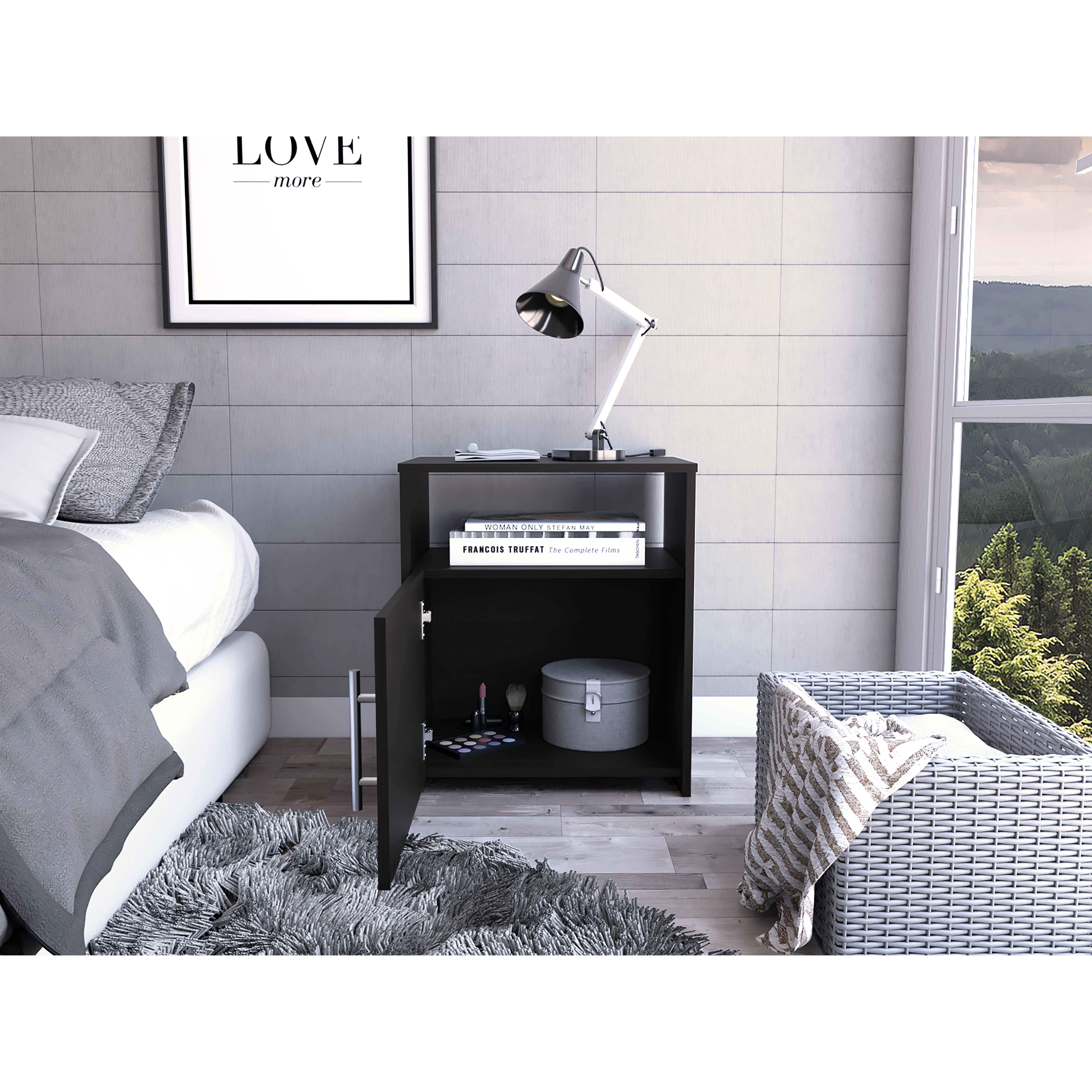 Florian 1-Shelf Nightstand Black Wengue(D0102H76Hdt)