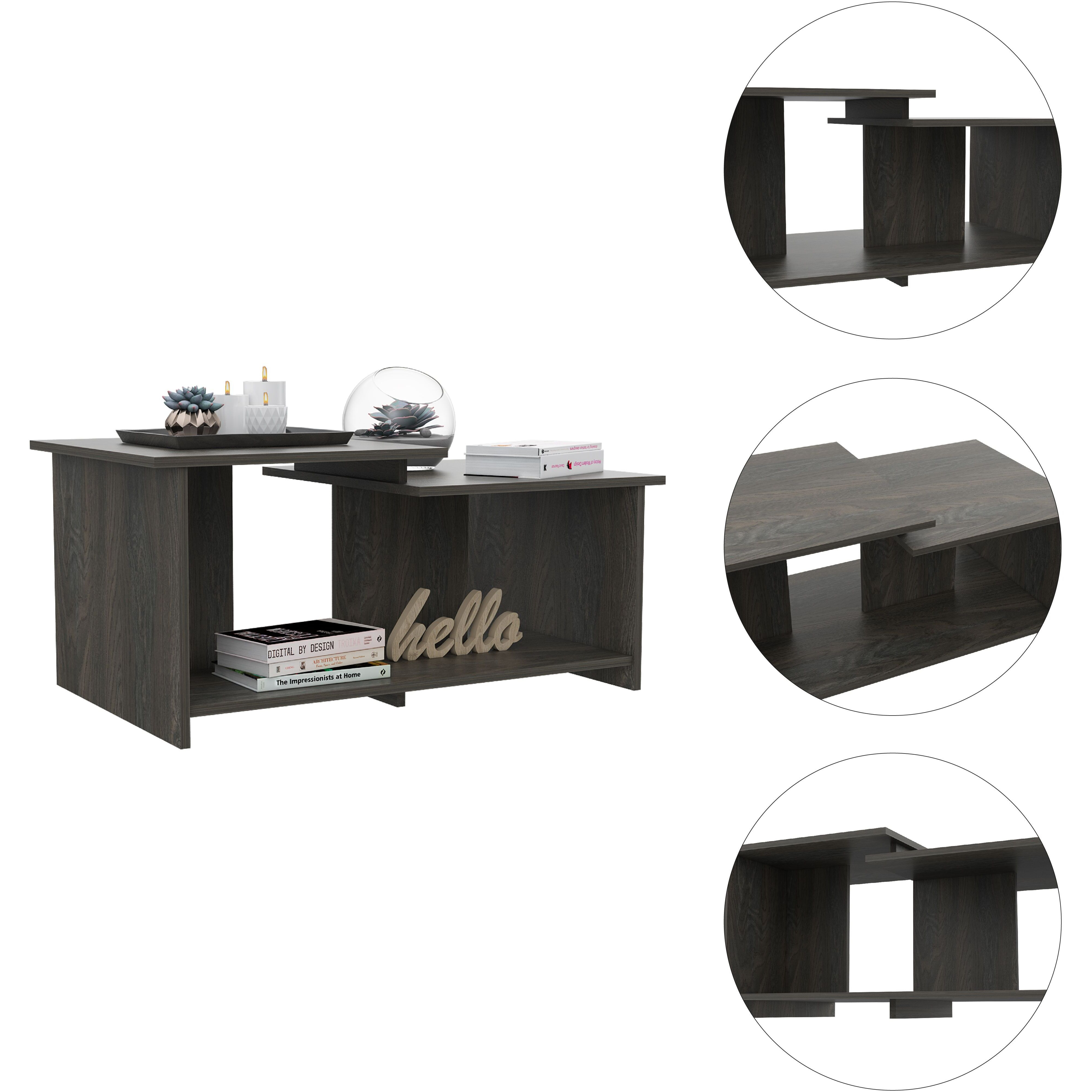 Linlock 1-Shelf Coffee Table Black Wengue(D0102H76Xut)