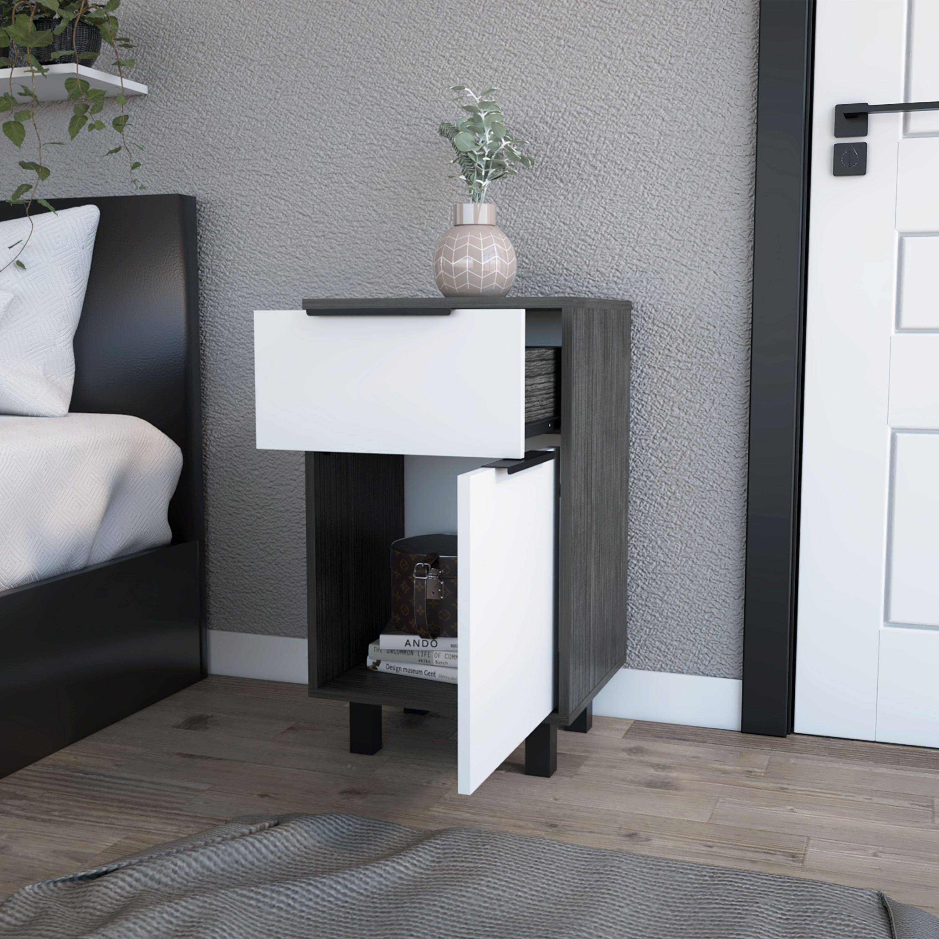Osbourne 1-Drawer Nightstand Smokey Oak And White(D0102H7673P)