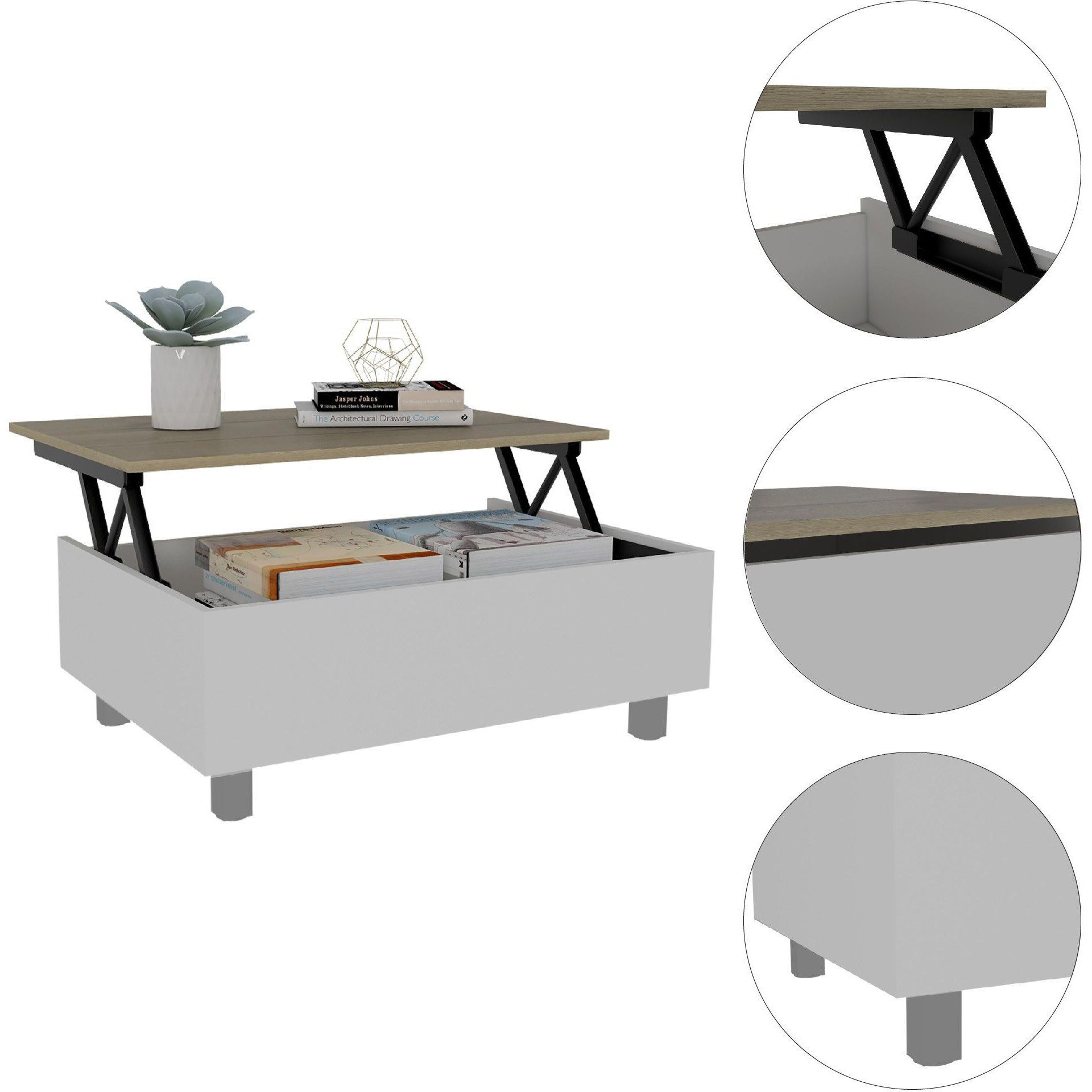 Tilton Rectangle Lift Top Coffee Table White Oak(D0102H765Ep)