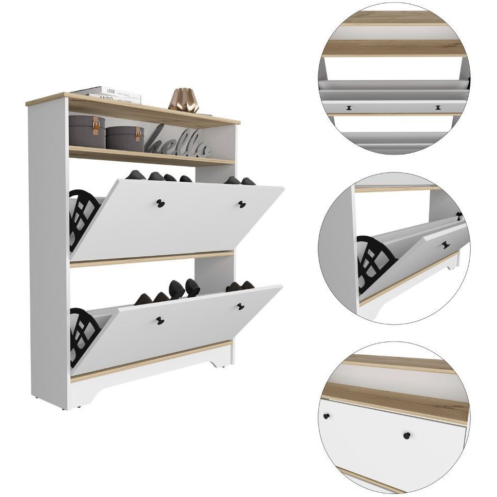 Cranbery 2-Shelf Shoe Rack Light Oak And White(D0102H76Hb2)