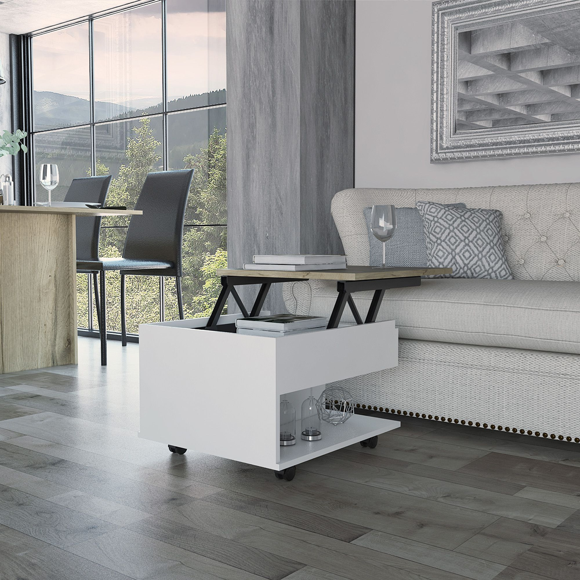 Peterson 1-Drawer 1-Shelf Lift Top Coffee Table White And Light Oak(D0102H767Sp)