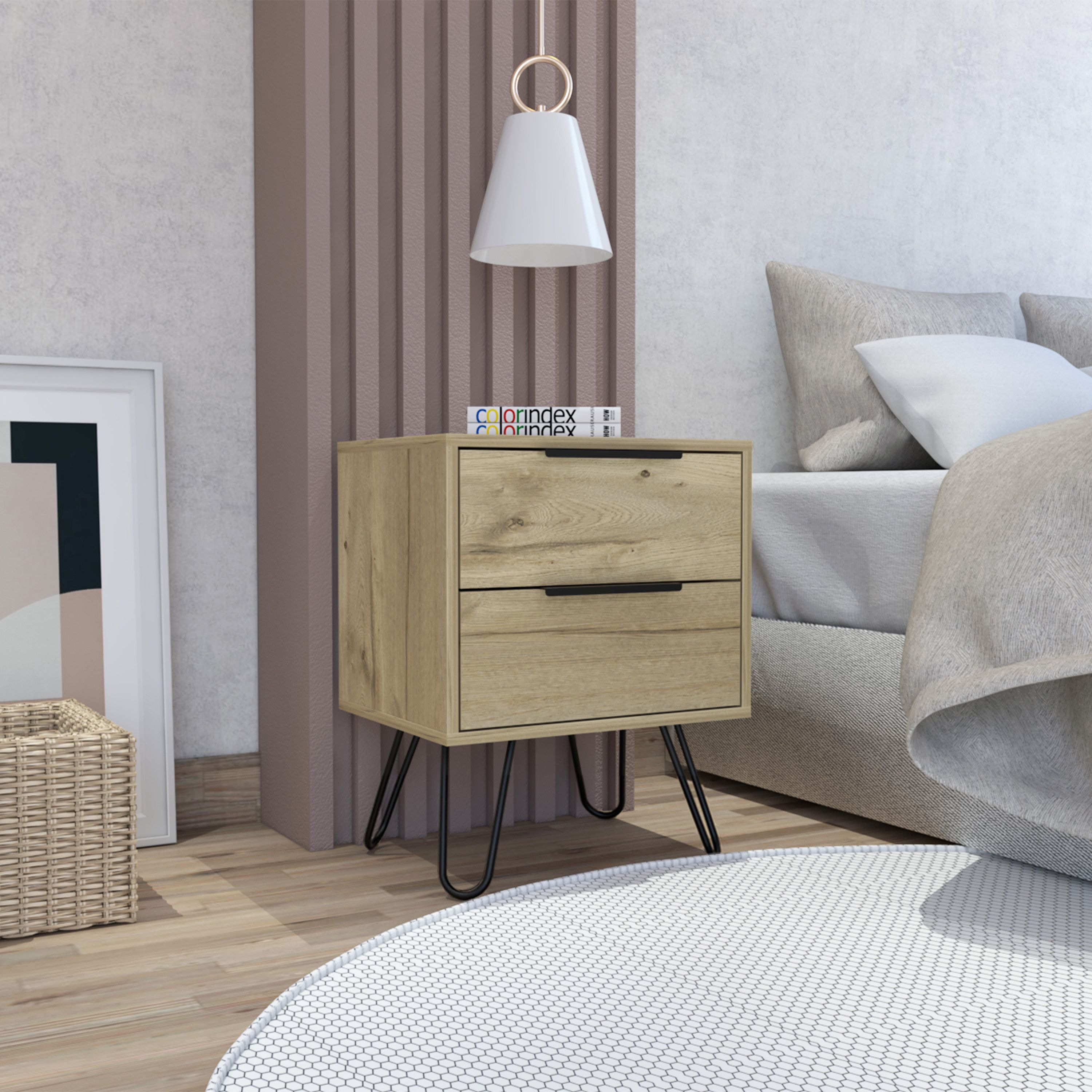 Mansfield 2-Drawer Rectangle Nightstand Light Oak(D0102H76Xcx)