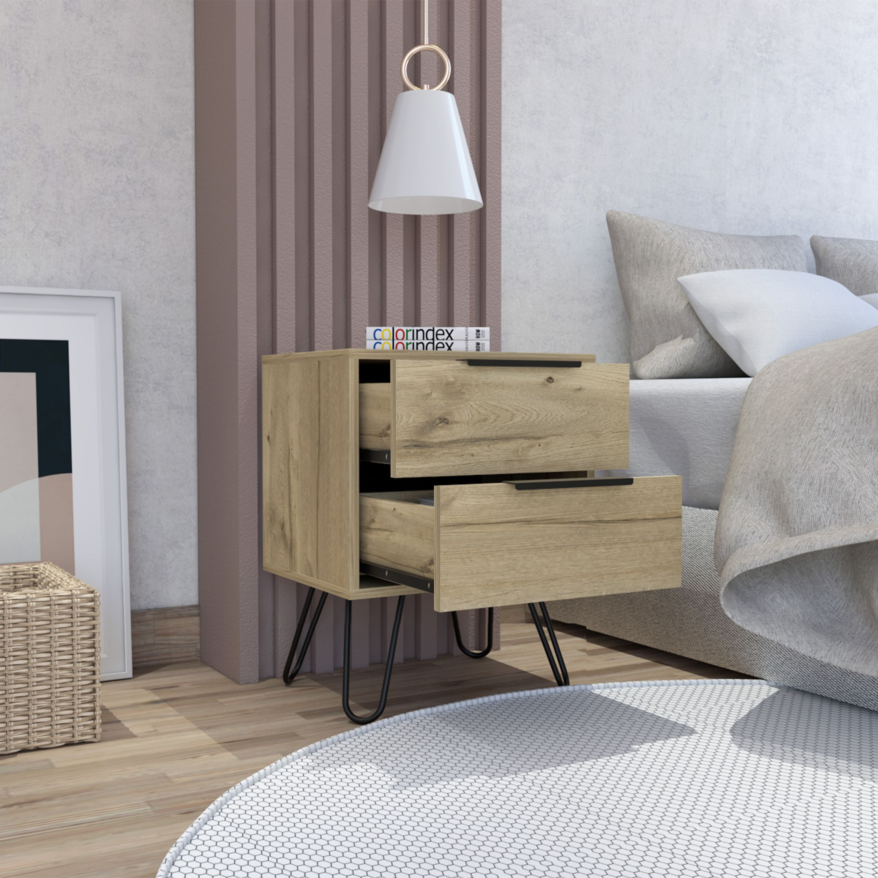 Mansfield 2-Drawer Rectangle Nightstand Light Oak(D0102H76Xcx)