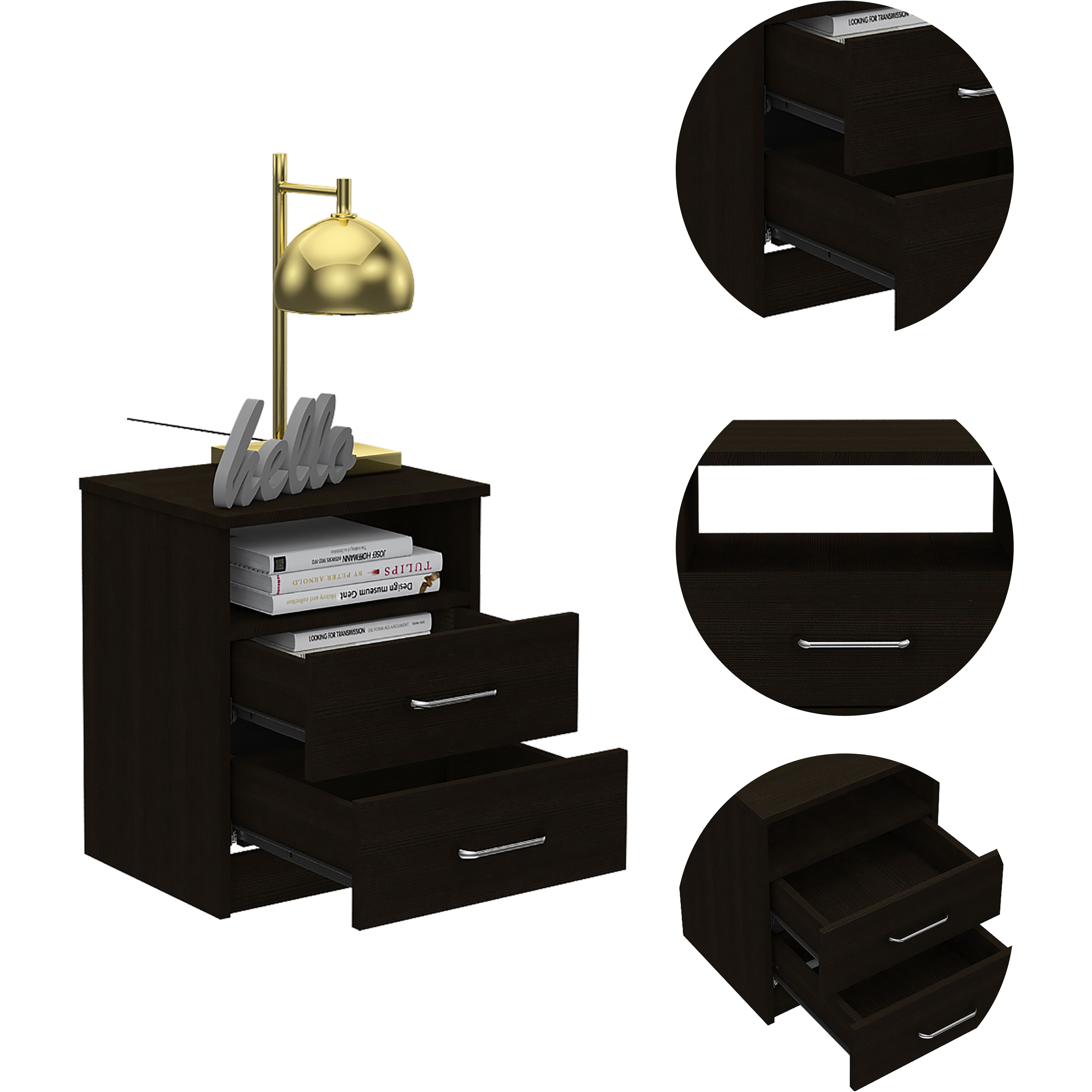 Brookeline 2-Drawer 1-Shelf Rectangle Nightstand Black Wengue(D0102H76X2J)