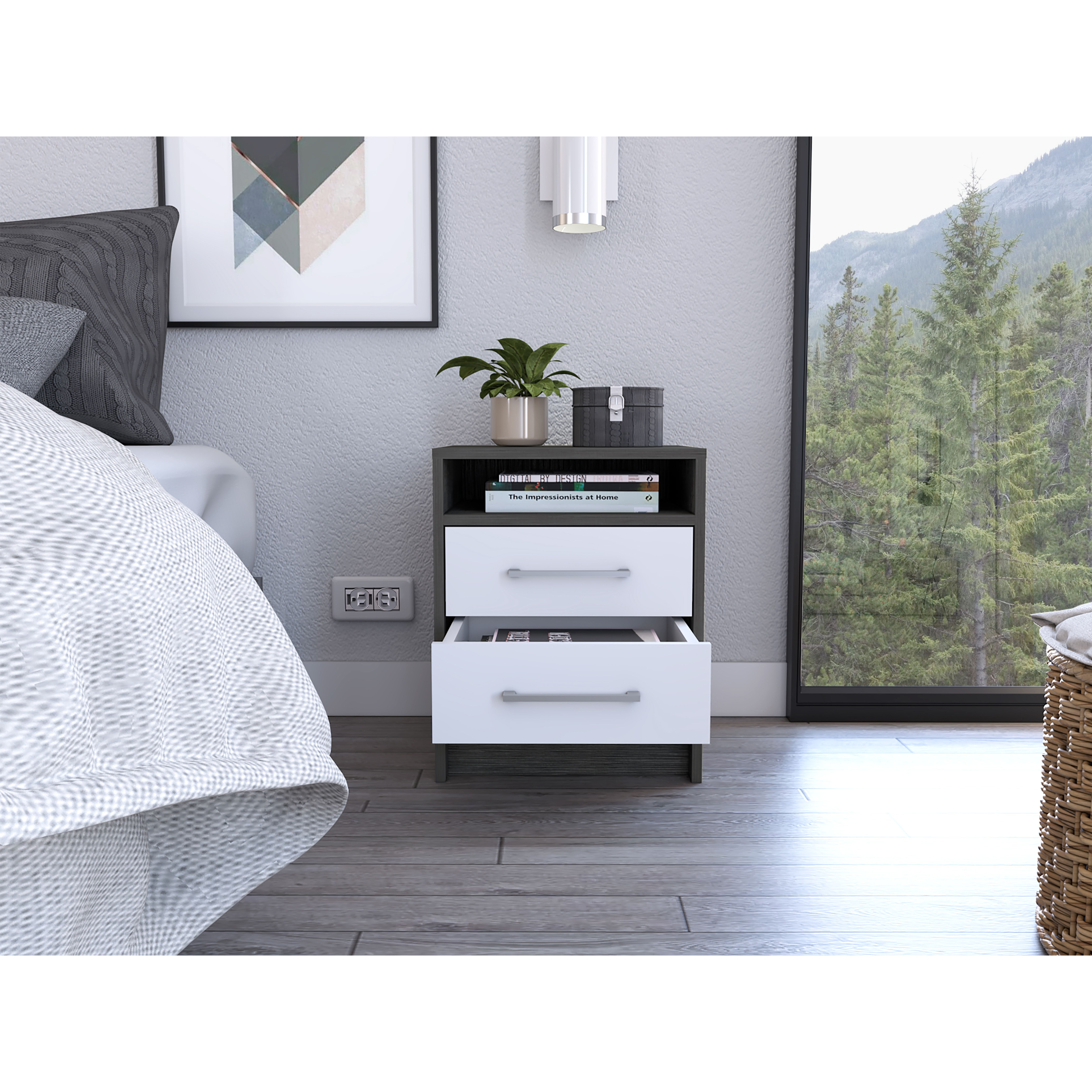 Rowley 2-Drawer 1-Shelf Rectangle Nightstand Smokey Oak And White(D0102H767Lj)