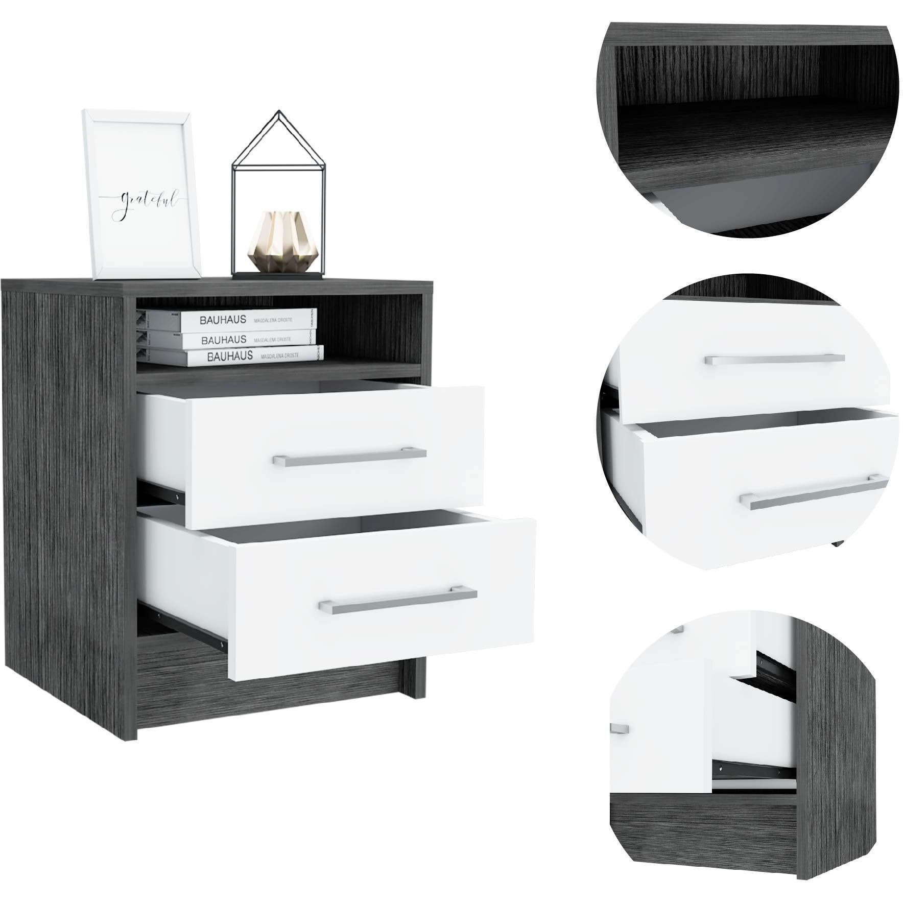 Rowley 2-Drawer 1-Shelf Rectangle Nightstand Smokey Oak And White(D0102H767Lj)