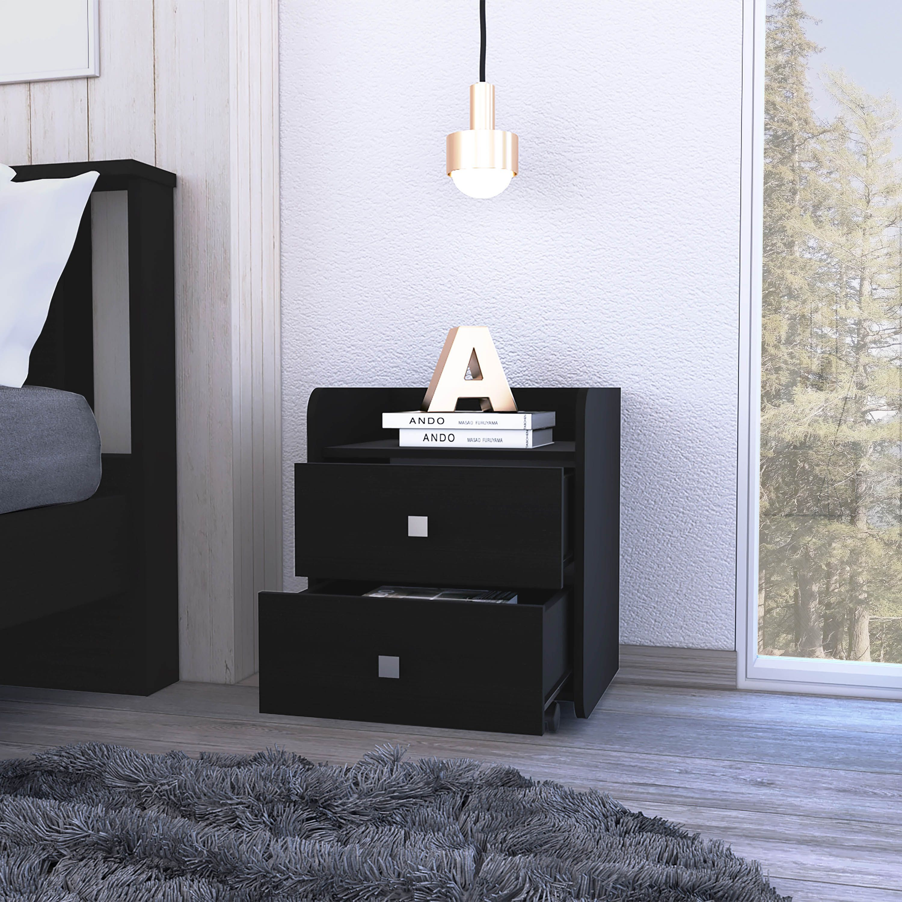 Lakewood 1-Shelf 2-Drawer Nightstand Black Wengue(D0102H7677P)