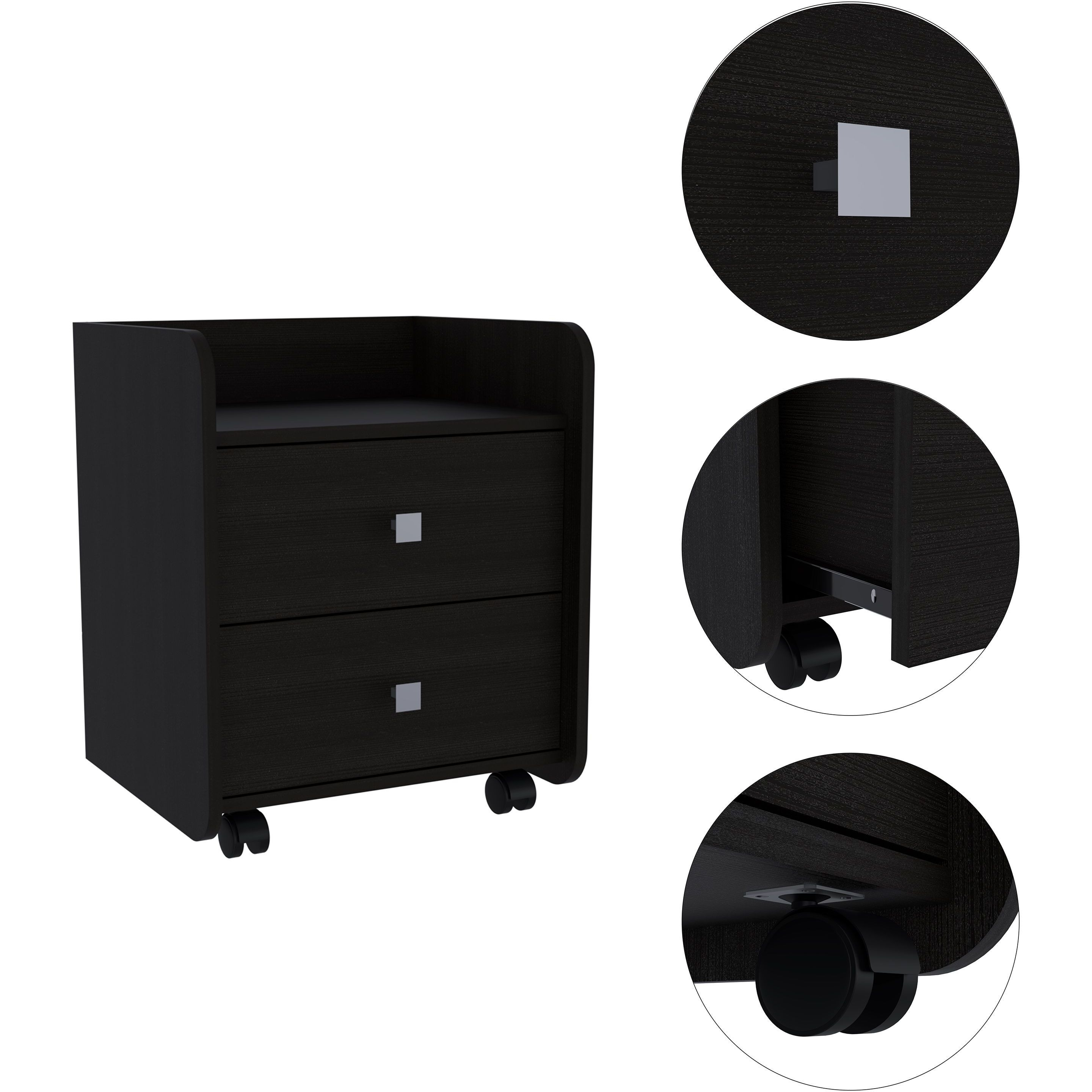 Lakewood 1-Shelf 2-Drawer Nightstand Black Wengue(D0102H7677P)