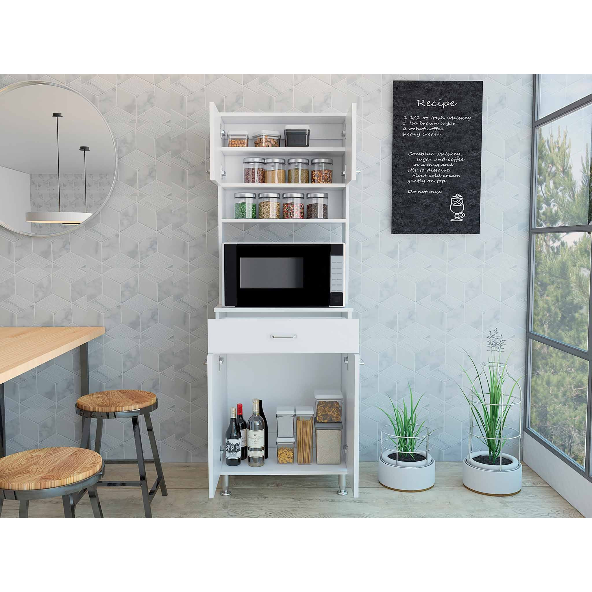 Santa Maria 1-Drawer 1-Shelf Area Pantry With Adjustable Metal Legs Black Wengue(D0102H76Hgj)