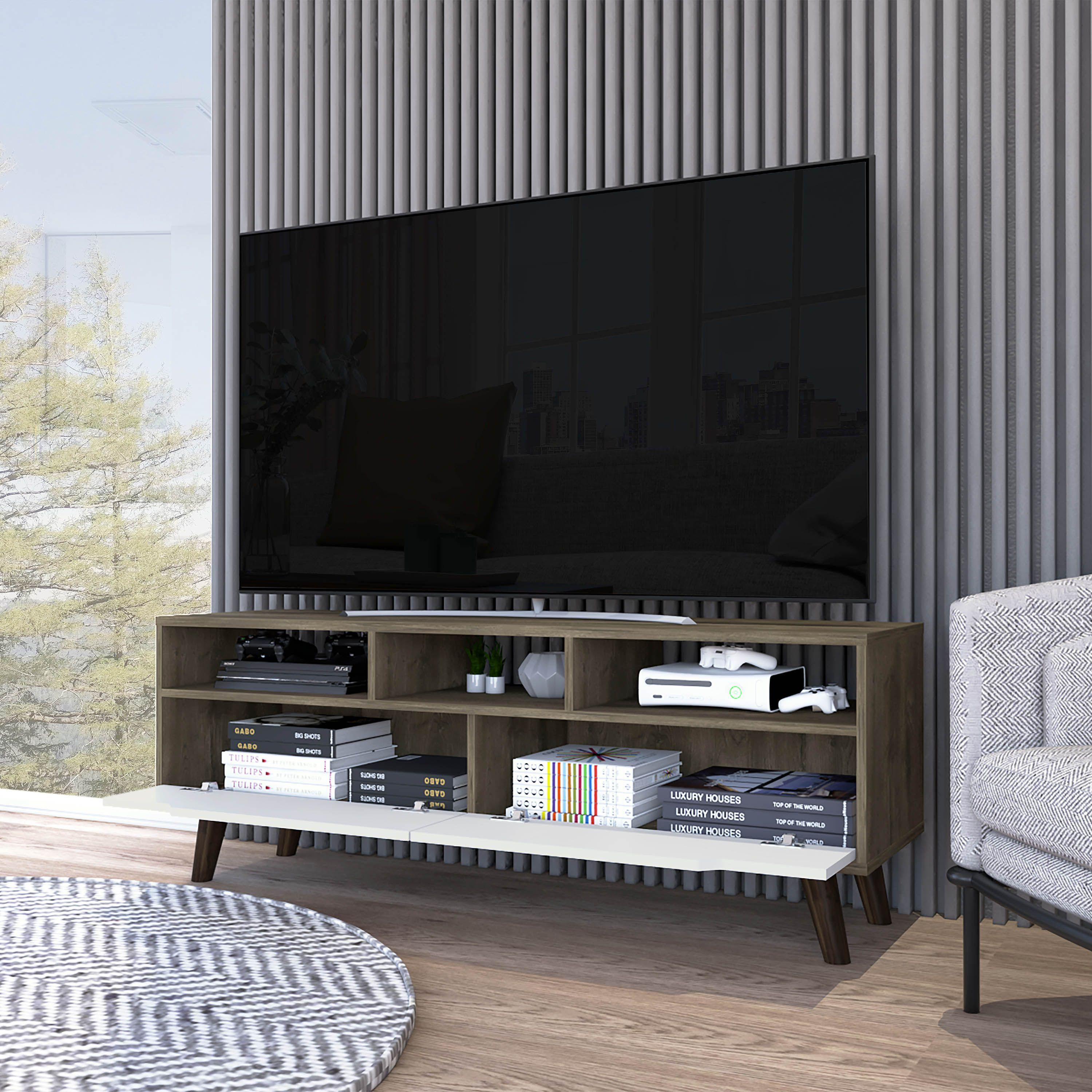 New Haven 2-Drawer 3-Shelf Tv Stand Dark Walnut And White(D0102H765H2)