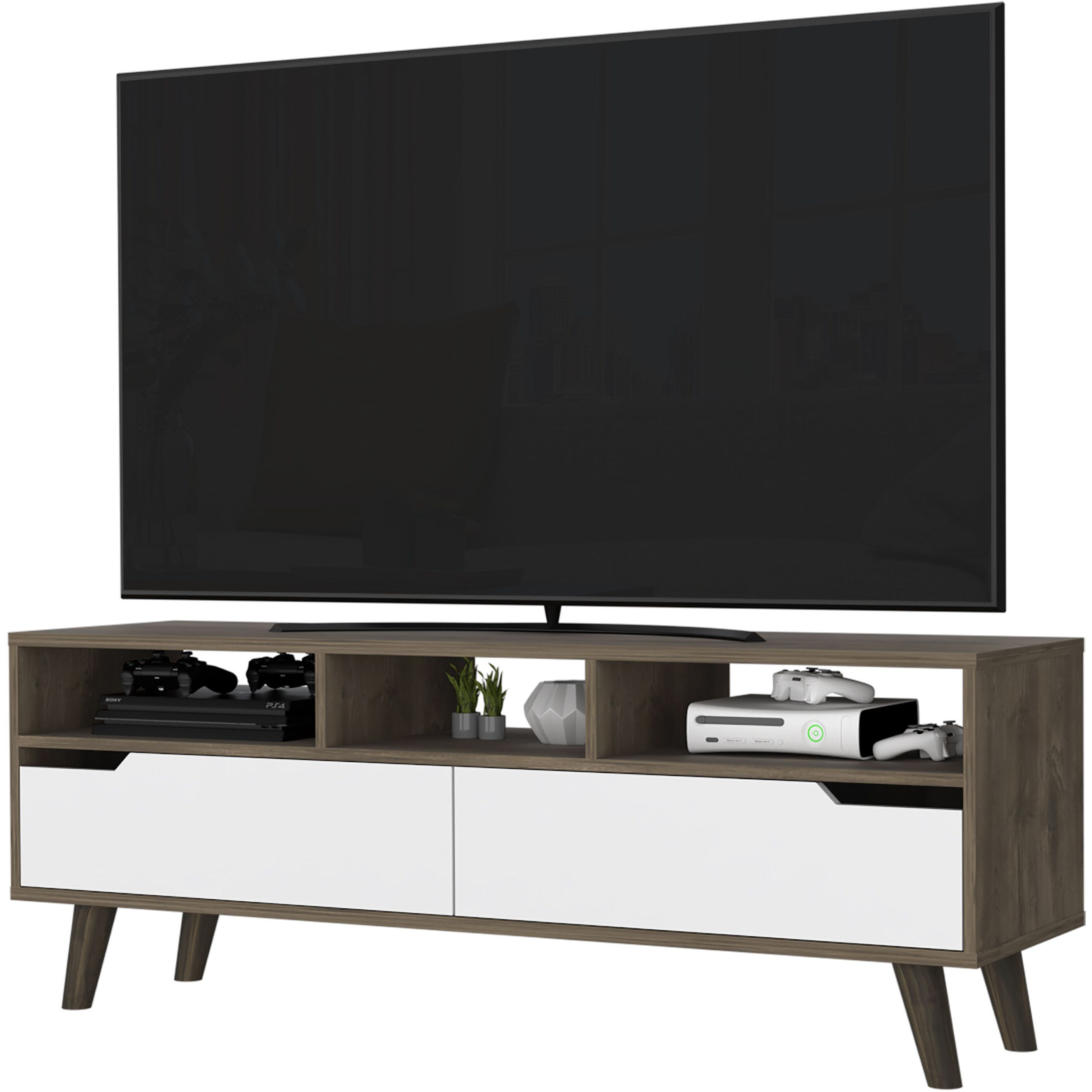 New Haven 2-Drawer 3-Shelf Tv Stand Dark Walnut And White(D0102H765H2)