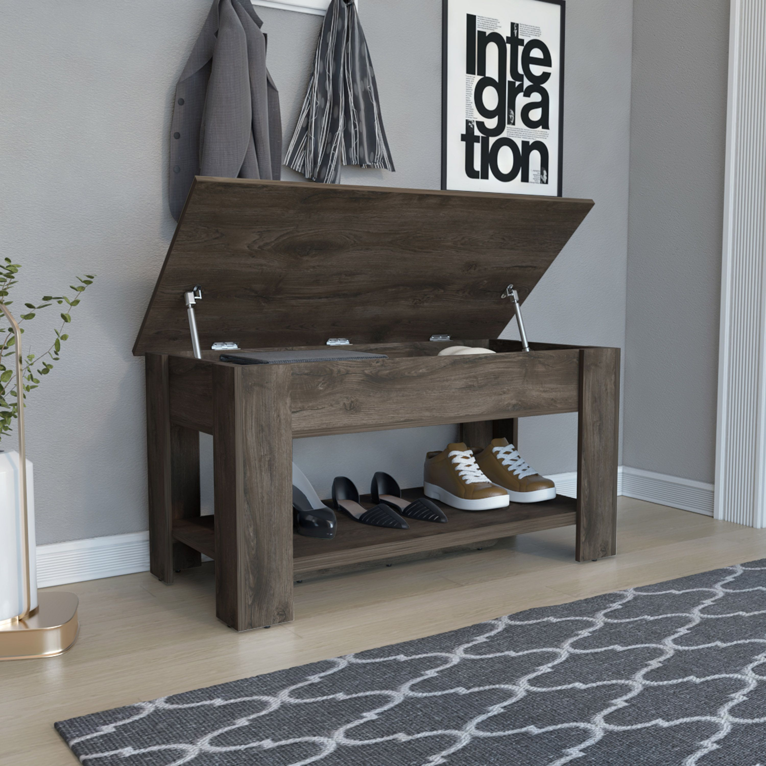 Karmen 1-Shelf Lid Top Storage Table Dark Brown(D0102H76Xs2)