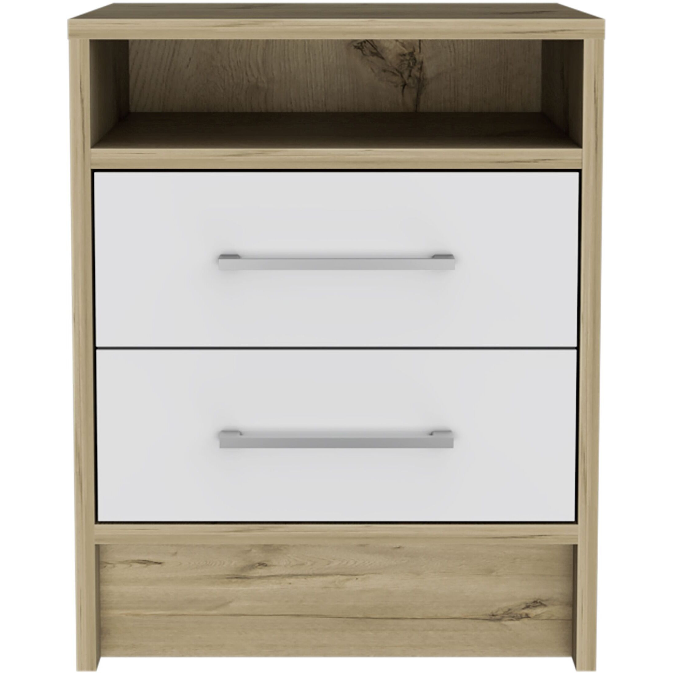 Rowley 2-Drawer 1-Shelf Rectangle Nightstand White And Light Oak(D0102H7679T)