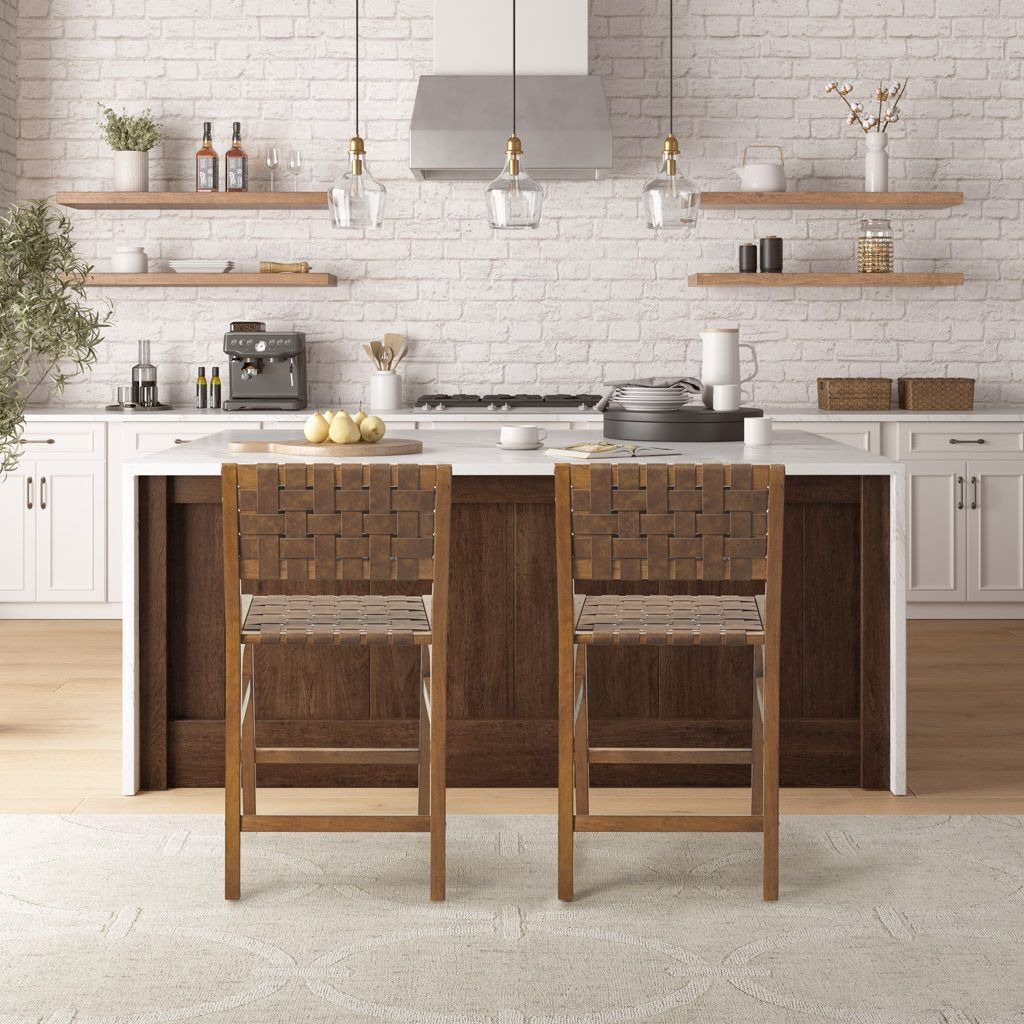 Oslo Faux Leather Woven Counter Stool 24H(D0102H5S356)