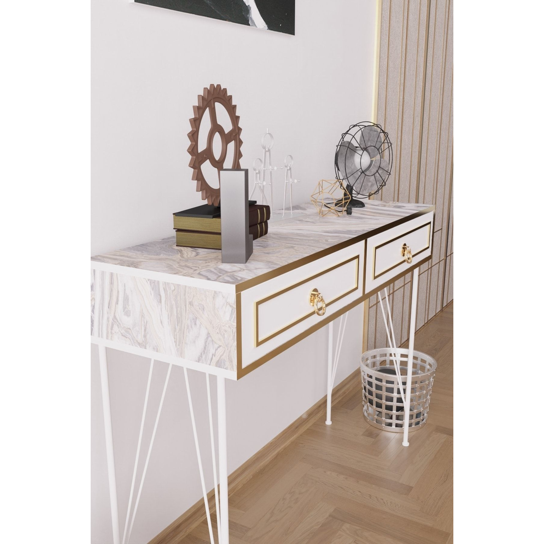 Ardeno Metal Legs Wood Base Console Table(D0102H59Z06)