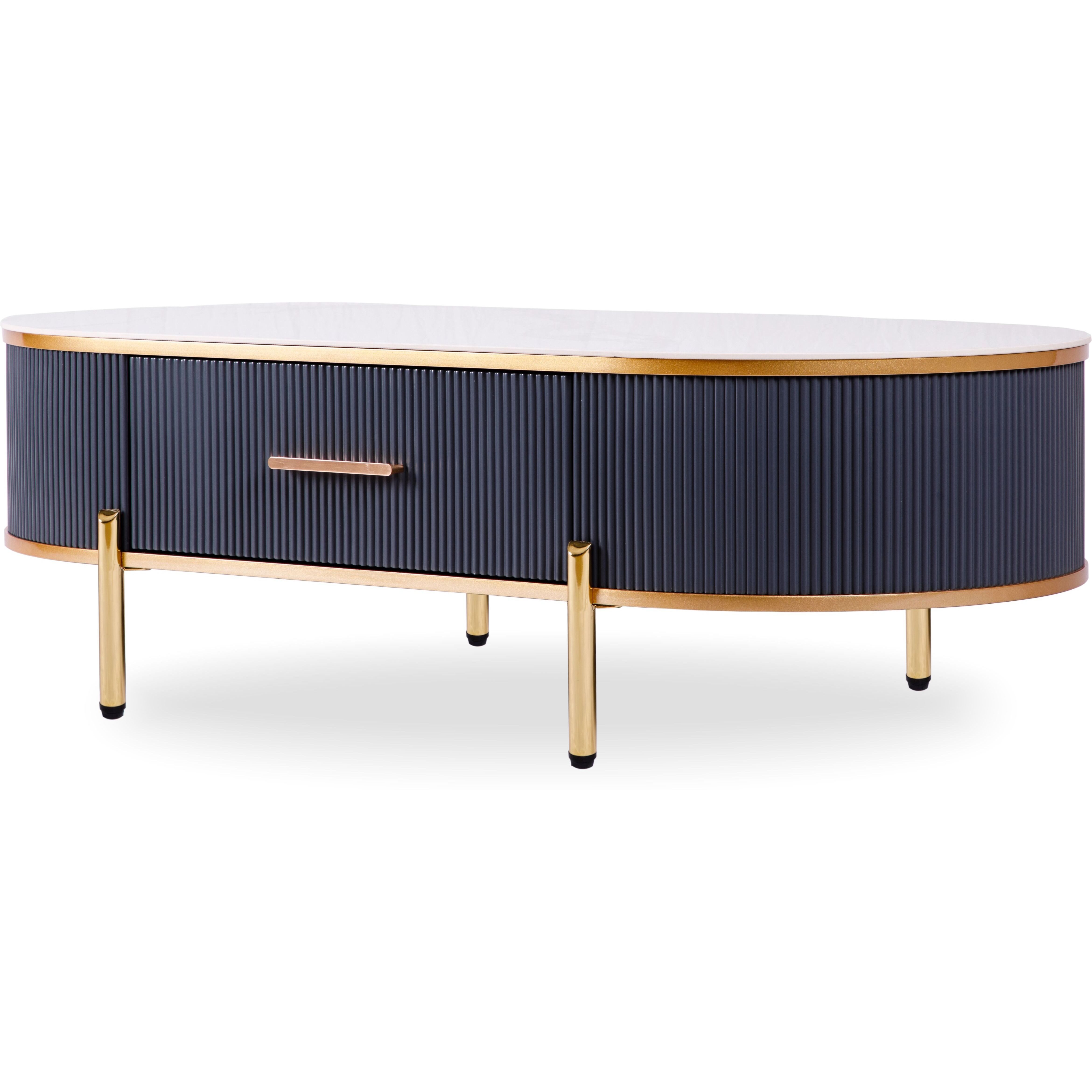 Modern Coffee Table Whitegray Sintered Stone Top & Gold With Drawer(D0102H5Qhd8)